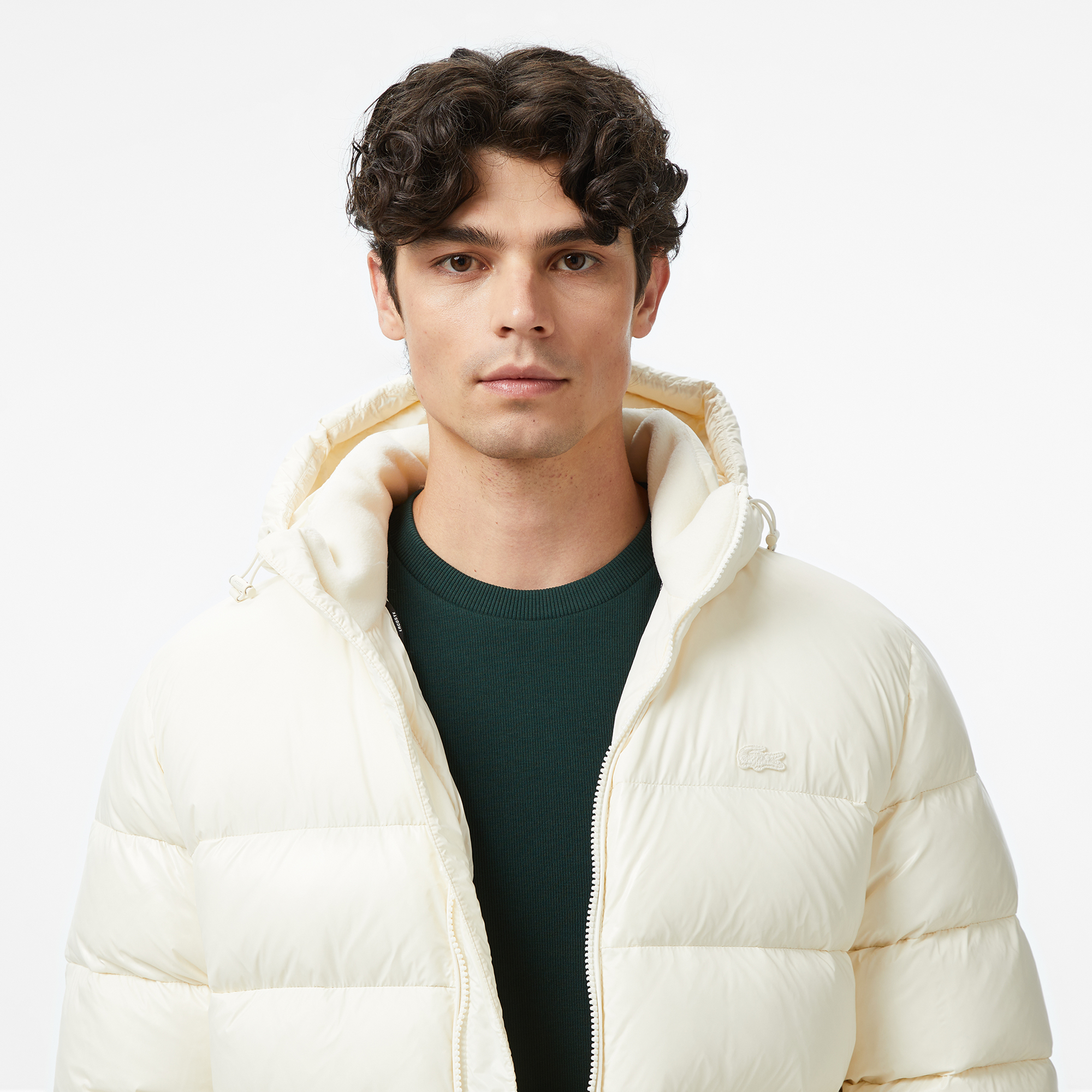 Lacoste Erkek Relaxed Fit Kapüşonlu Beyaz Mont