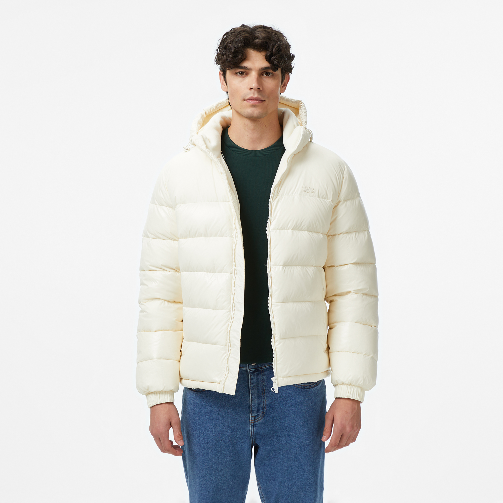 Lacoste Erkek Relaxed Fit Kapüşonlu Beyaz Mont