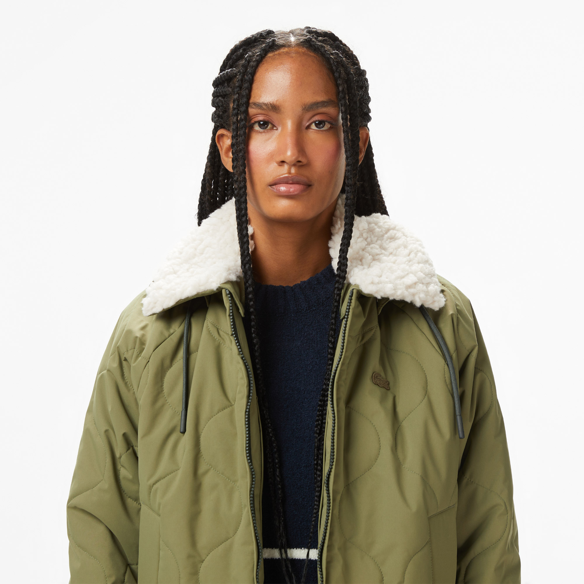 Lacoste Kadın Gömlek Yaka Baskılı Haki Ceket