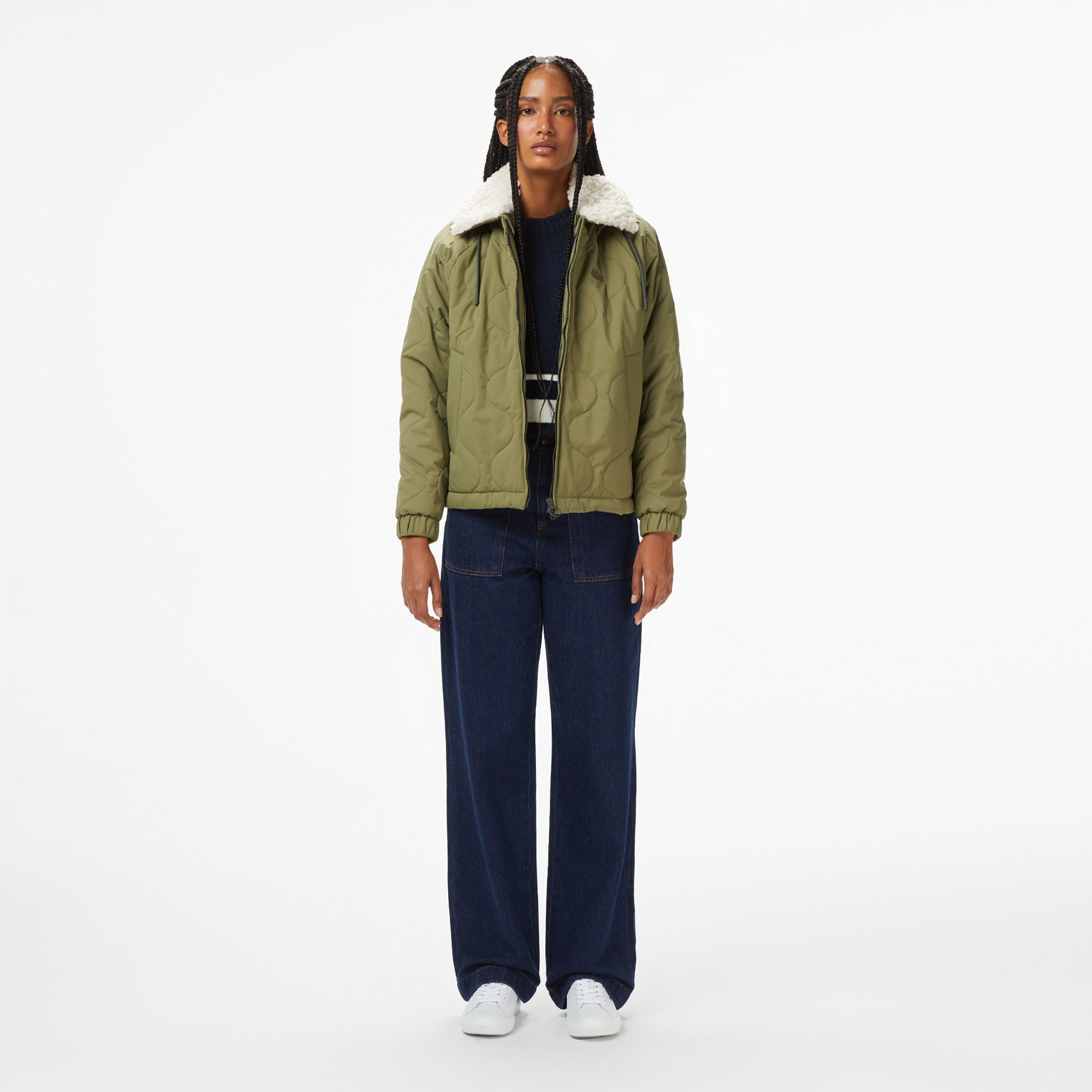 Lacoste Kadın Gömlek Yaka Baskılı Haki Ceket