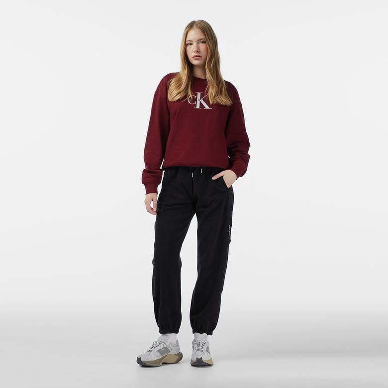 Calvin Klein Monologo French Terry Kadın Kırmızı Sweatshirt