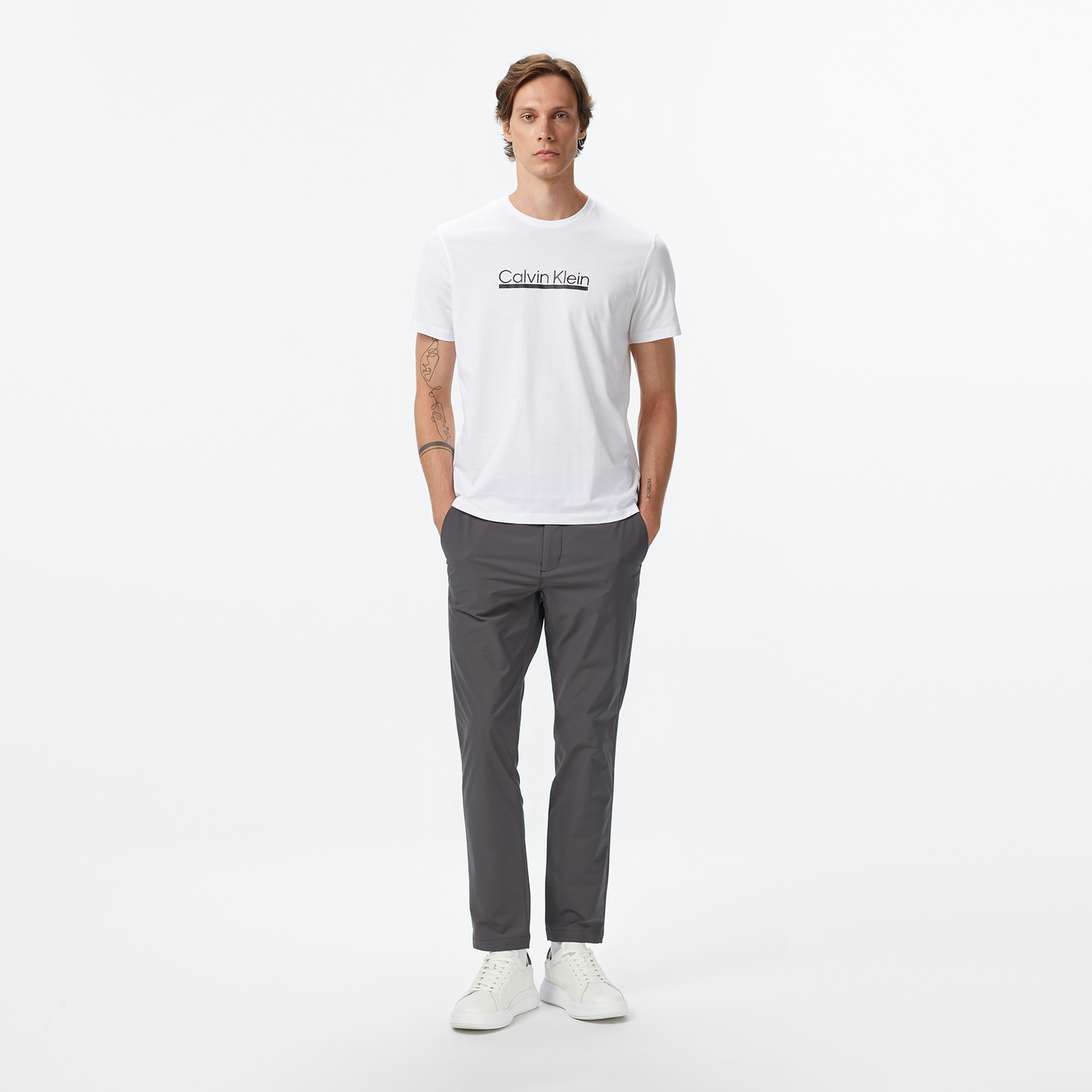 Calvin Klein Outline Tape Graphic Erkek Beyaz T-Shirt