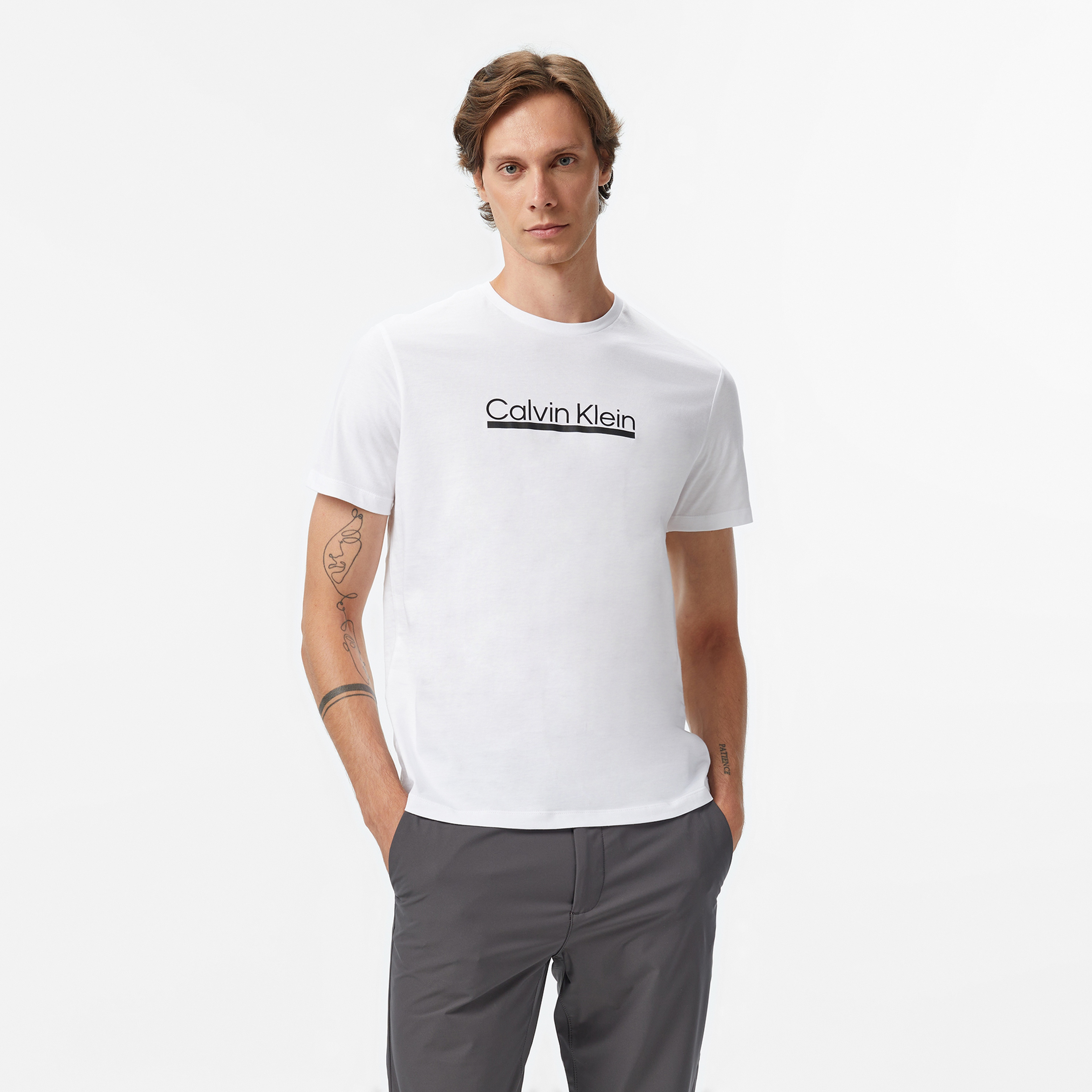 Calvin Klein Outline Tape Graphic Erkek Beyaz T-Shirt