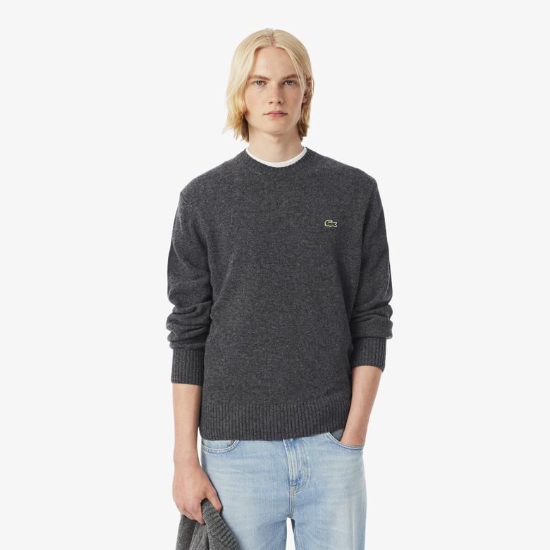 Erkek Classic Fit Bisiklet Yaka Gri Kazak