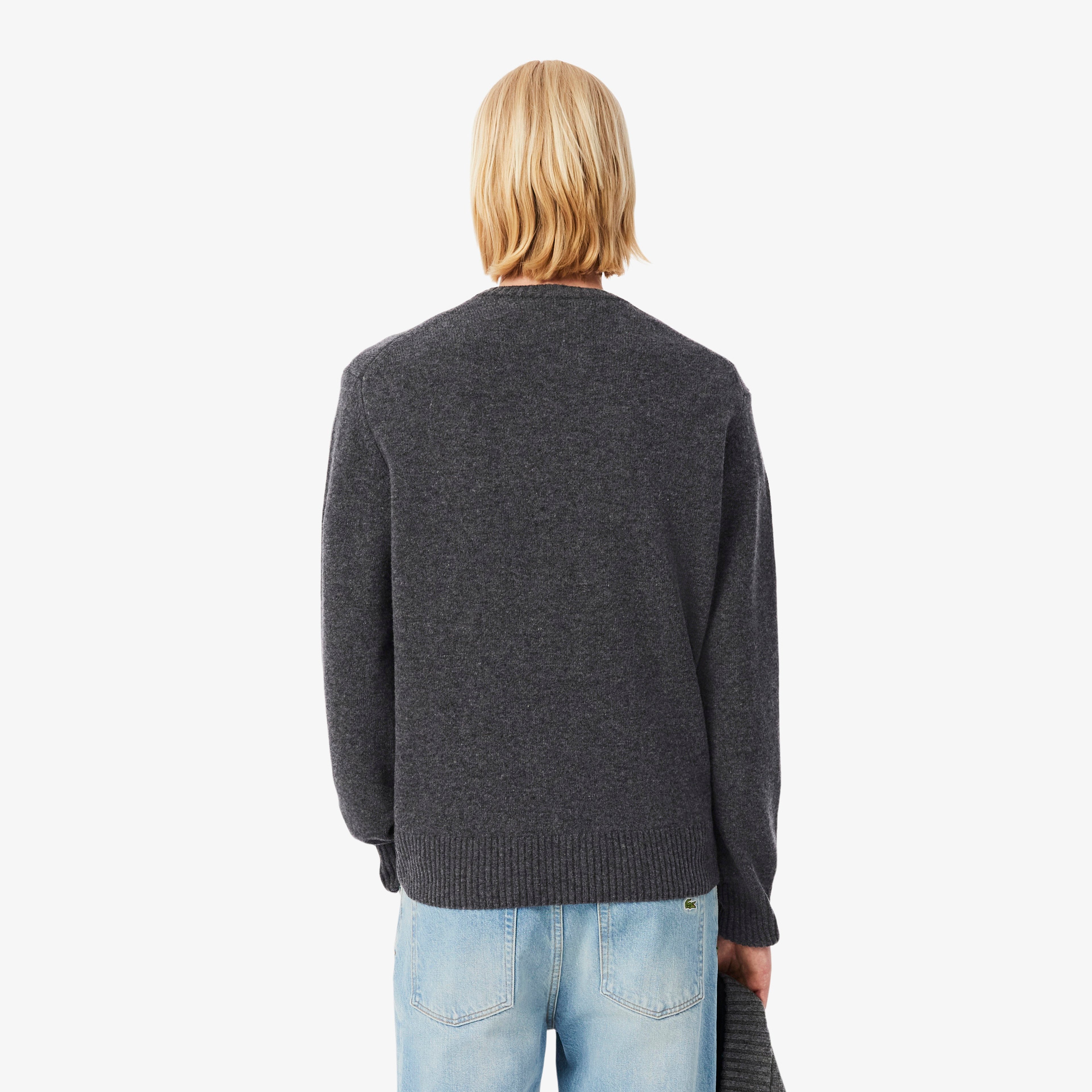 Erkek Classic Fit Bisiklet Yaka Gri Kazak