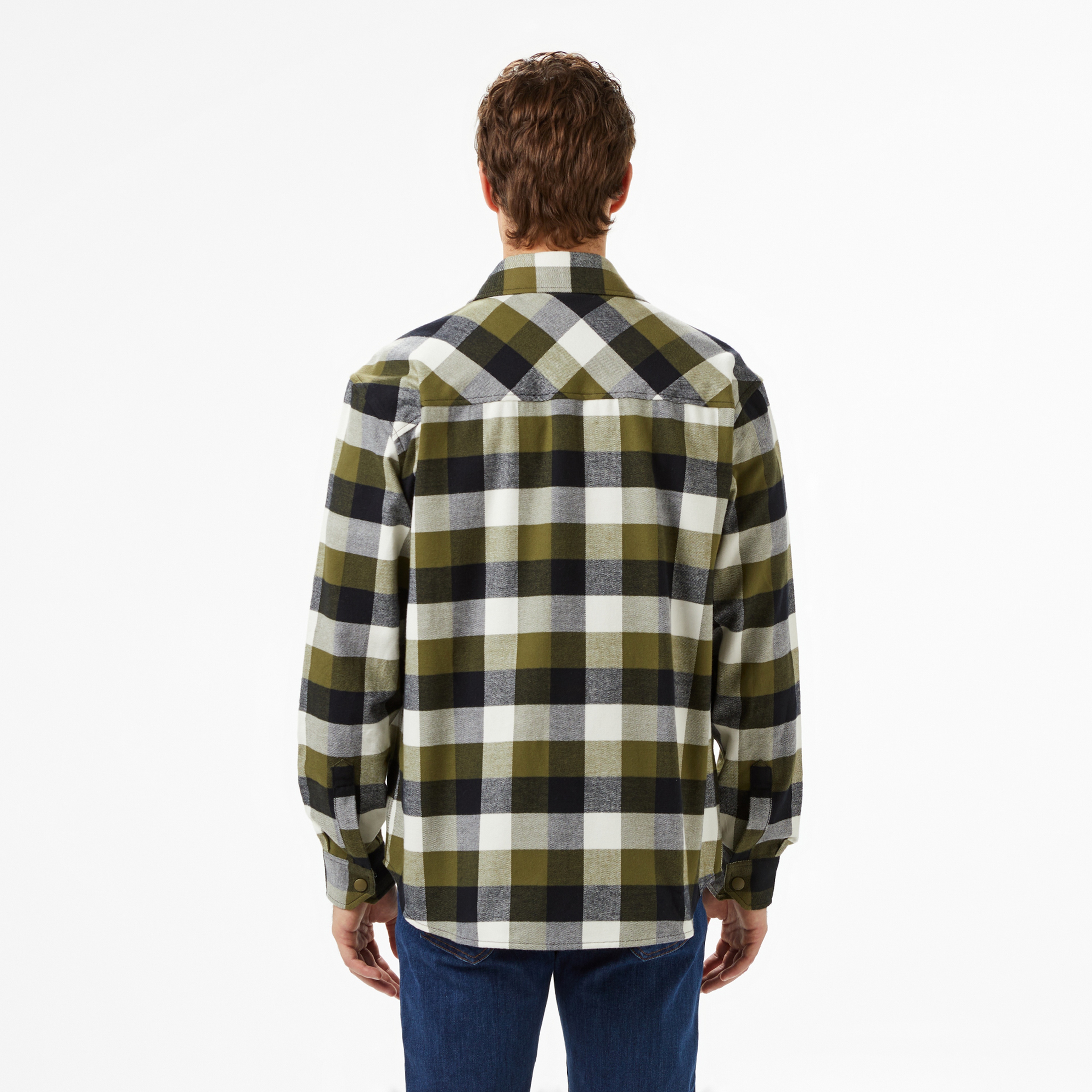 Erkek Relaxed Fit Kareli Haki Gömlek