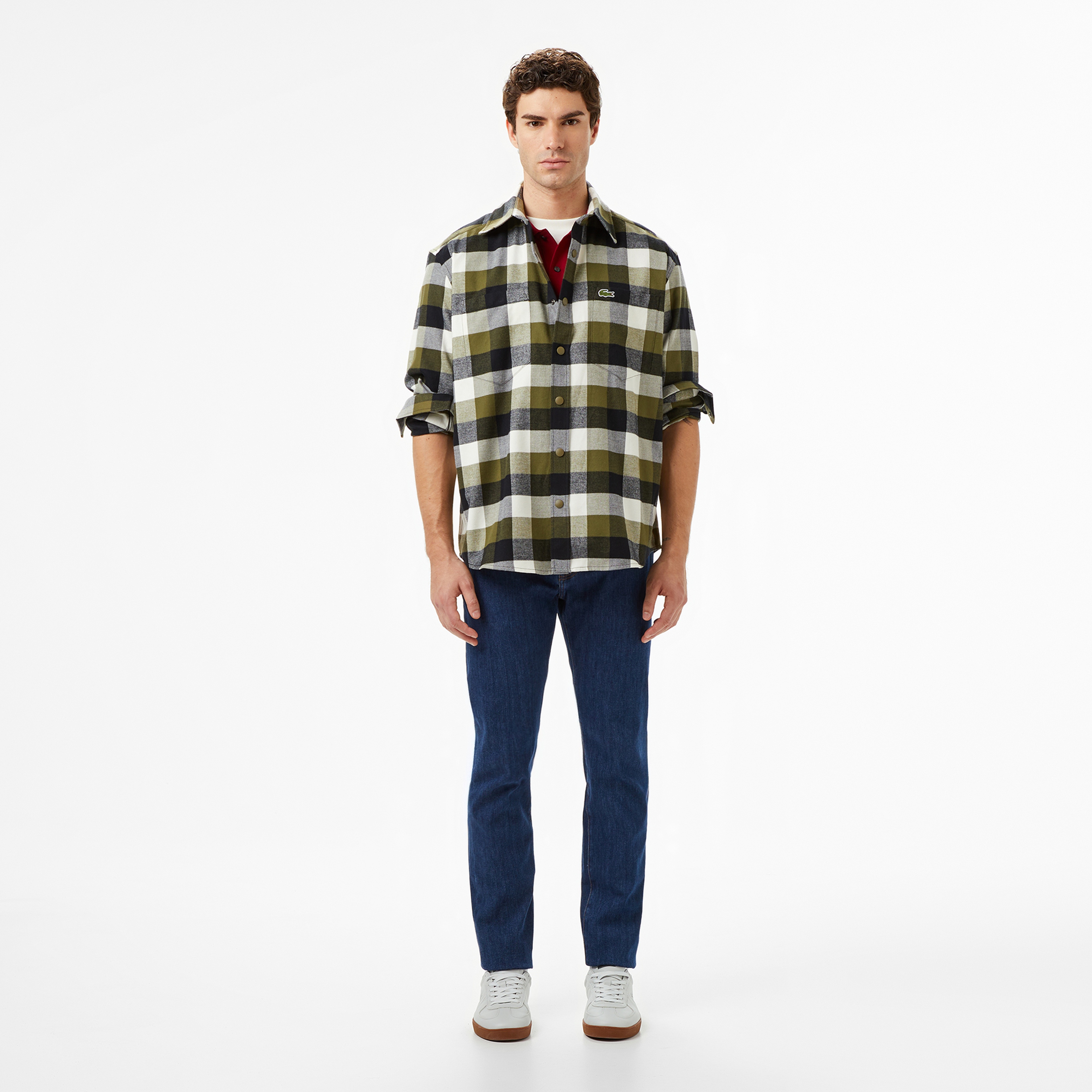 Erkek Relaxed Fit Kareli Haki Gömlek