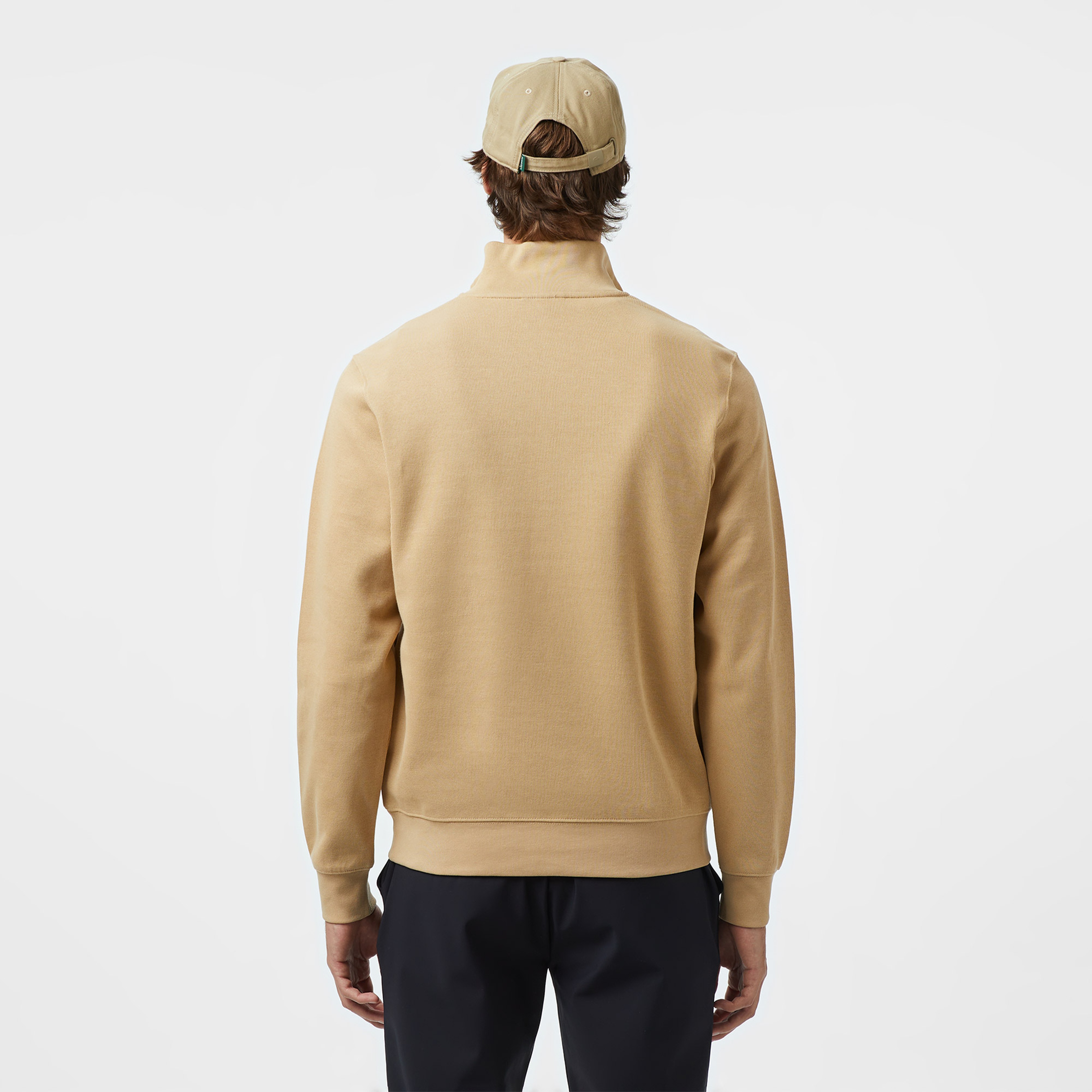 Erkek Classic Fit Yarım Fermuarlı Bej Sweatshirt