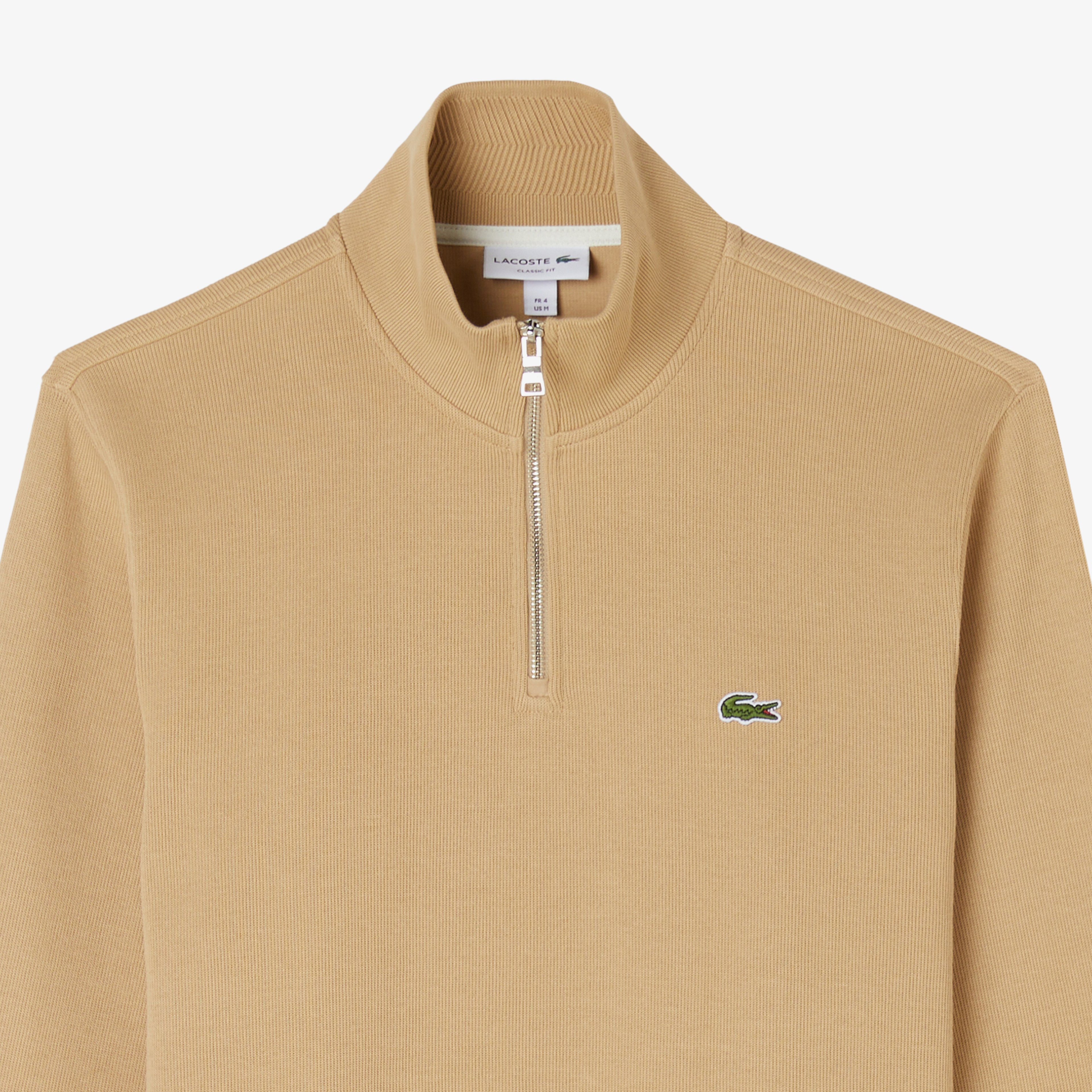 Erkek Classic Fit Yarım Fermuarlı Bej Sweatshirt