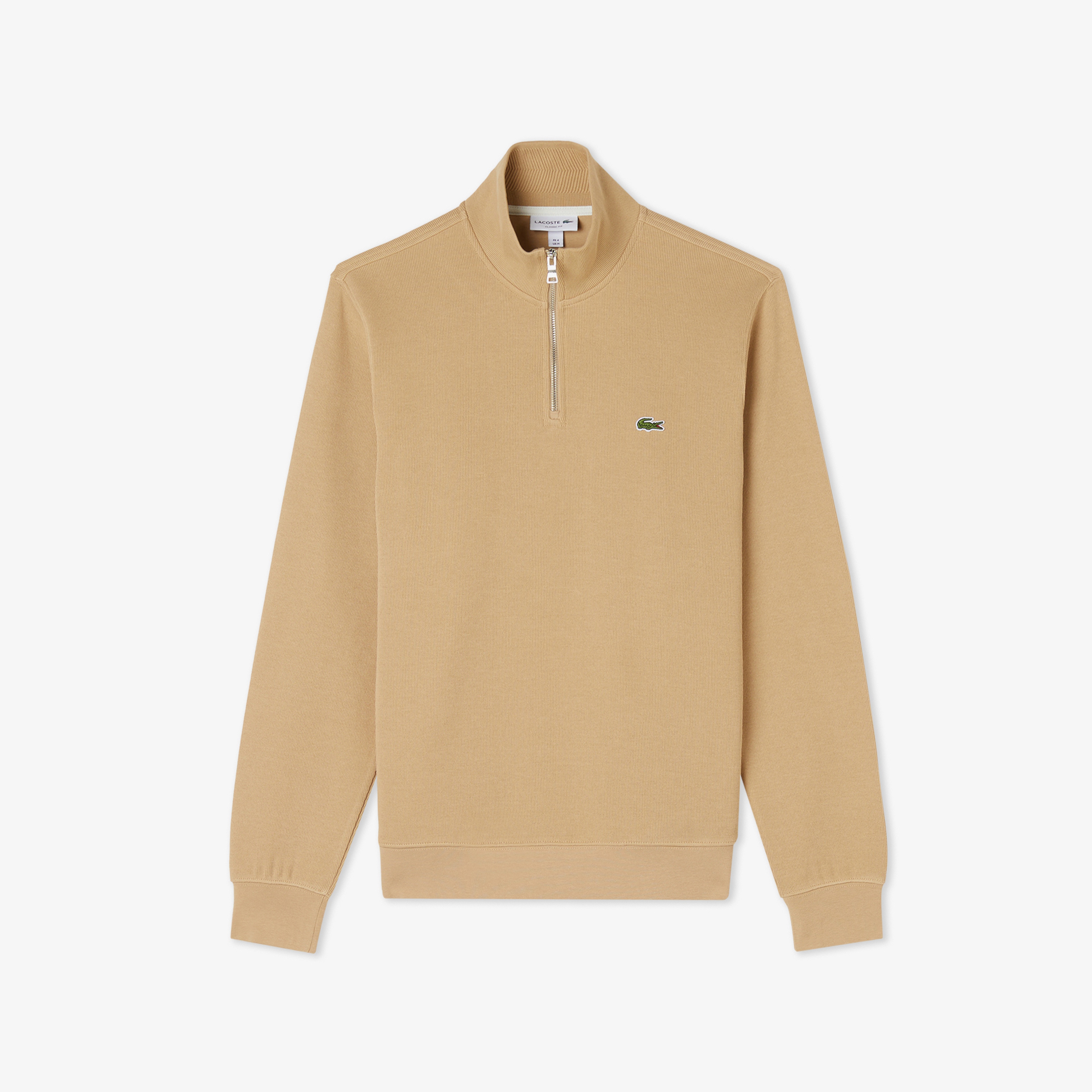 Erkek Classic Fit Yarım Fermuarlı Bej Sweatshirt