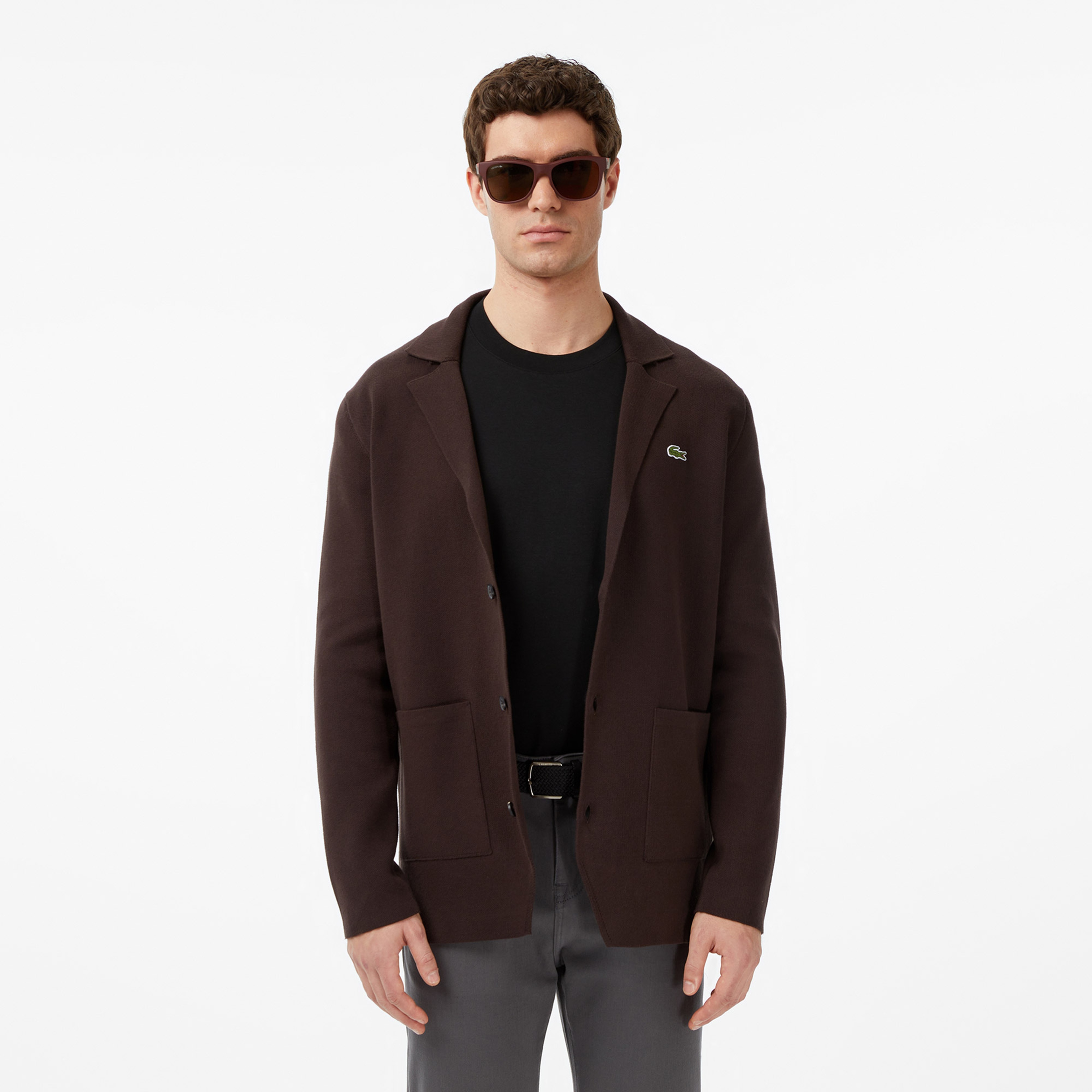 Lacoste Erkek Classic Fit V Yaka Kahverengi Kazak