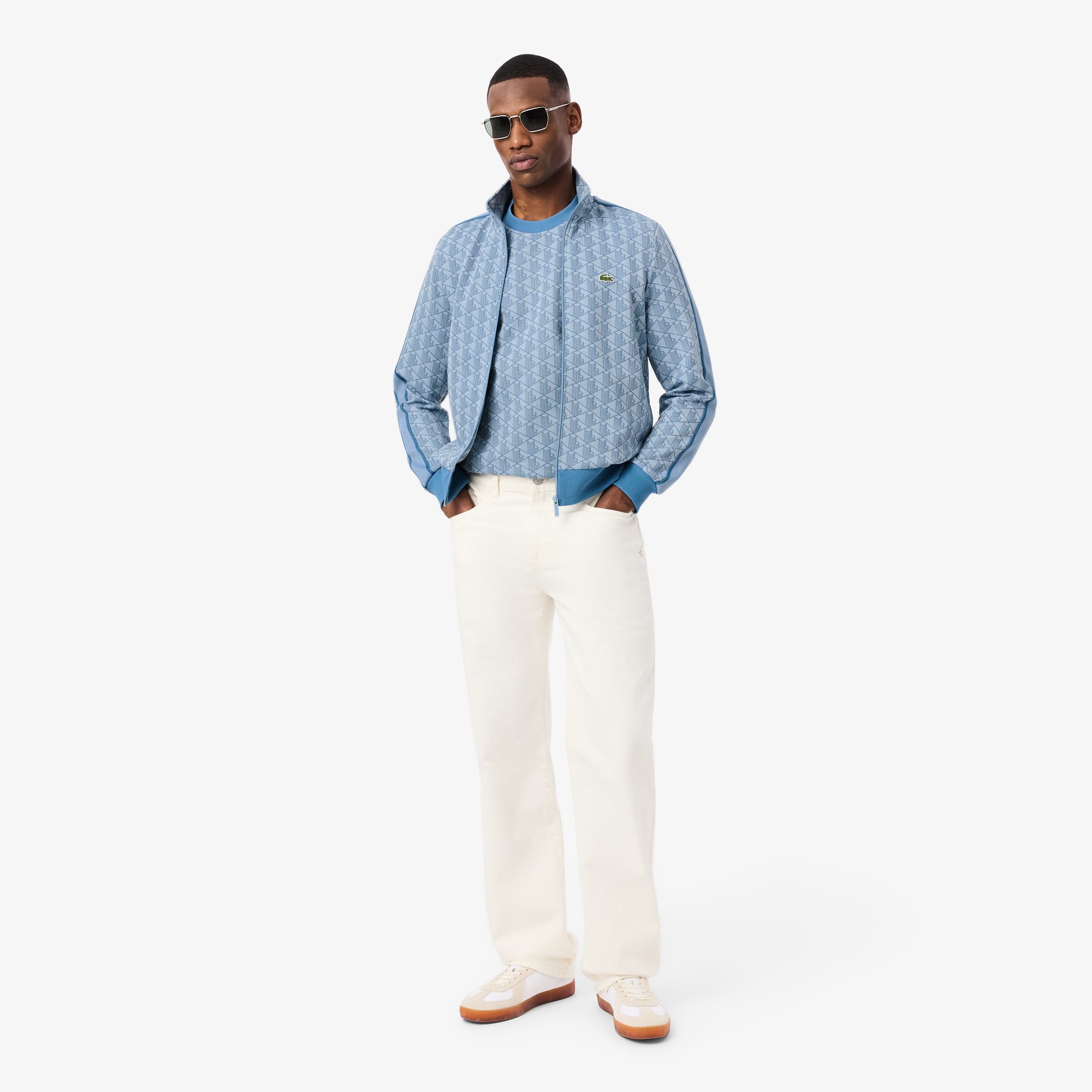 Erkek Classic Fit Bisiklet Yaka Monogram Mavi T-Shirt