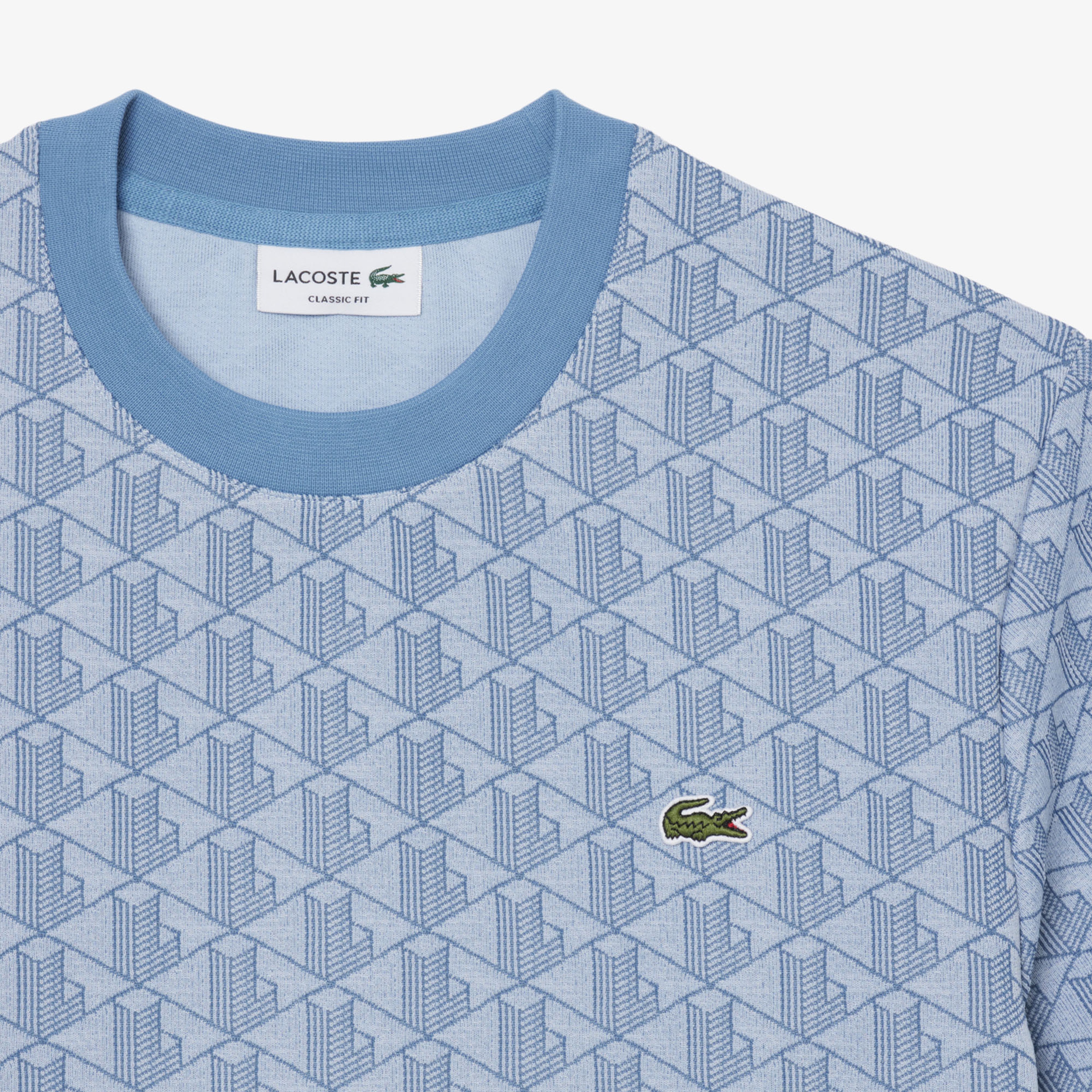 Erkek Classic Fit Bisiklet Yaka Monogram Mavi T-Shirt