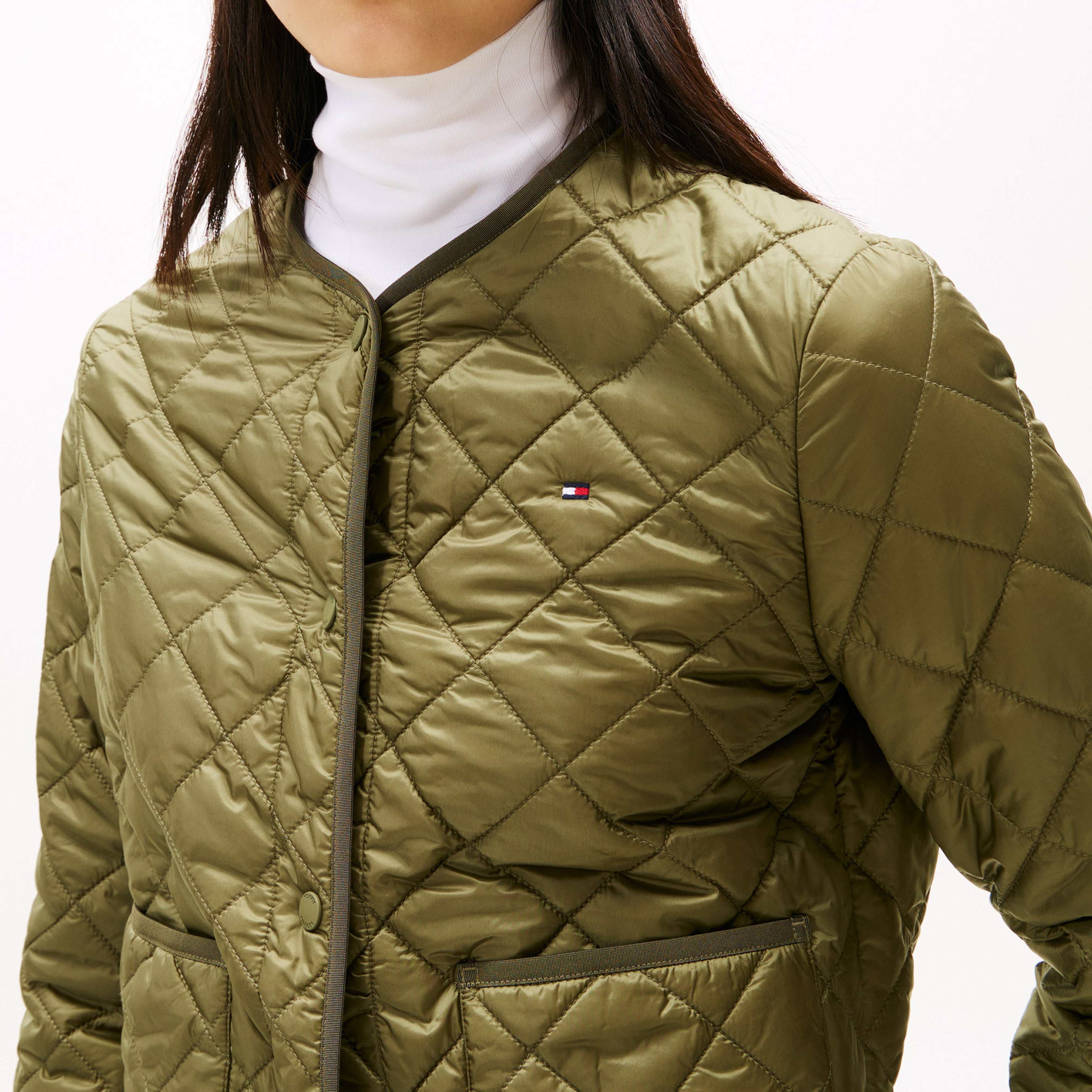 Tommy Hilfiger Padded Regular Quilted Kadın Yeşil Puffer Mont