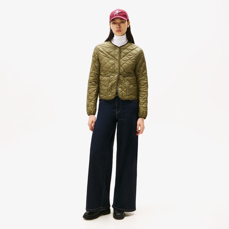 Tommy Hilfiger Padded Regular Quilted Kadın Yeşil Puffer Mont