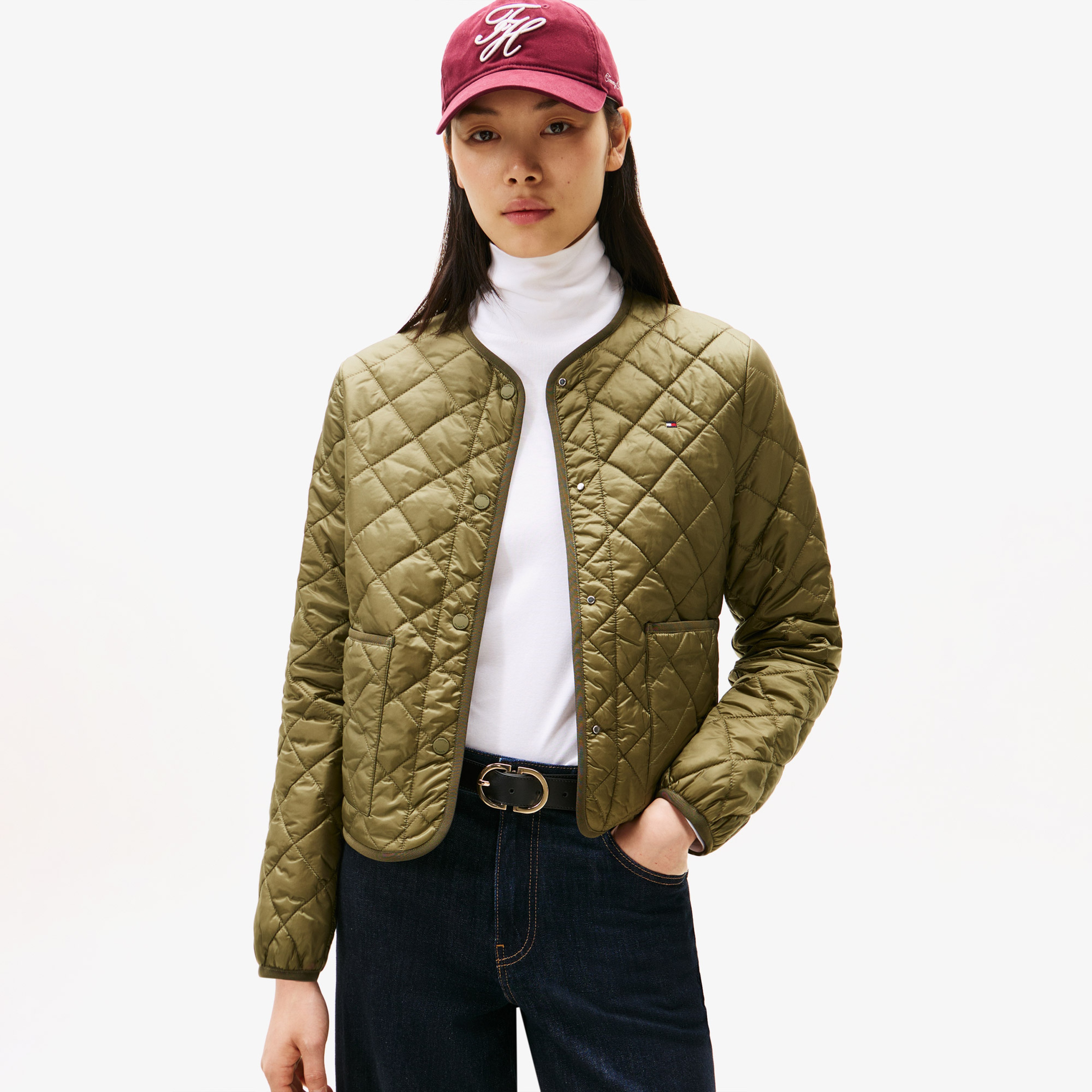 Tommy Hilfiger Padded Regular Quilted Kadın Yeşil Puffer Mont