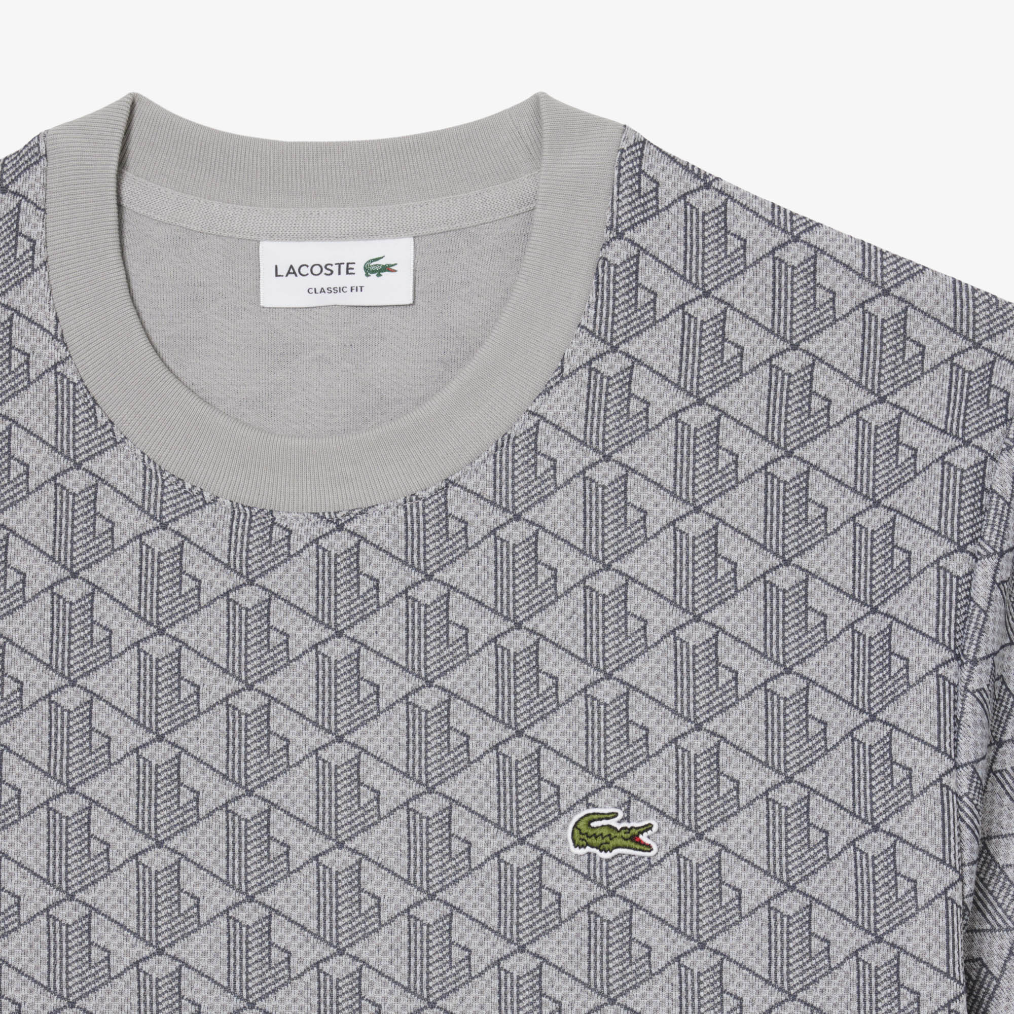 Erkek Classic Fit Bisiklet Yaka Monogram Gri T-Shirt
