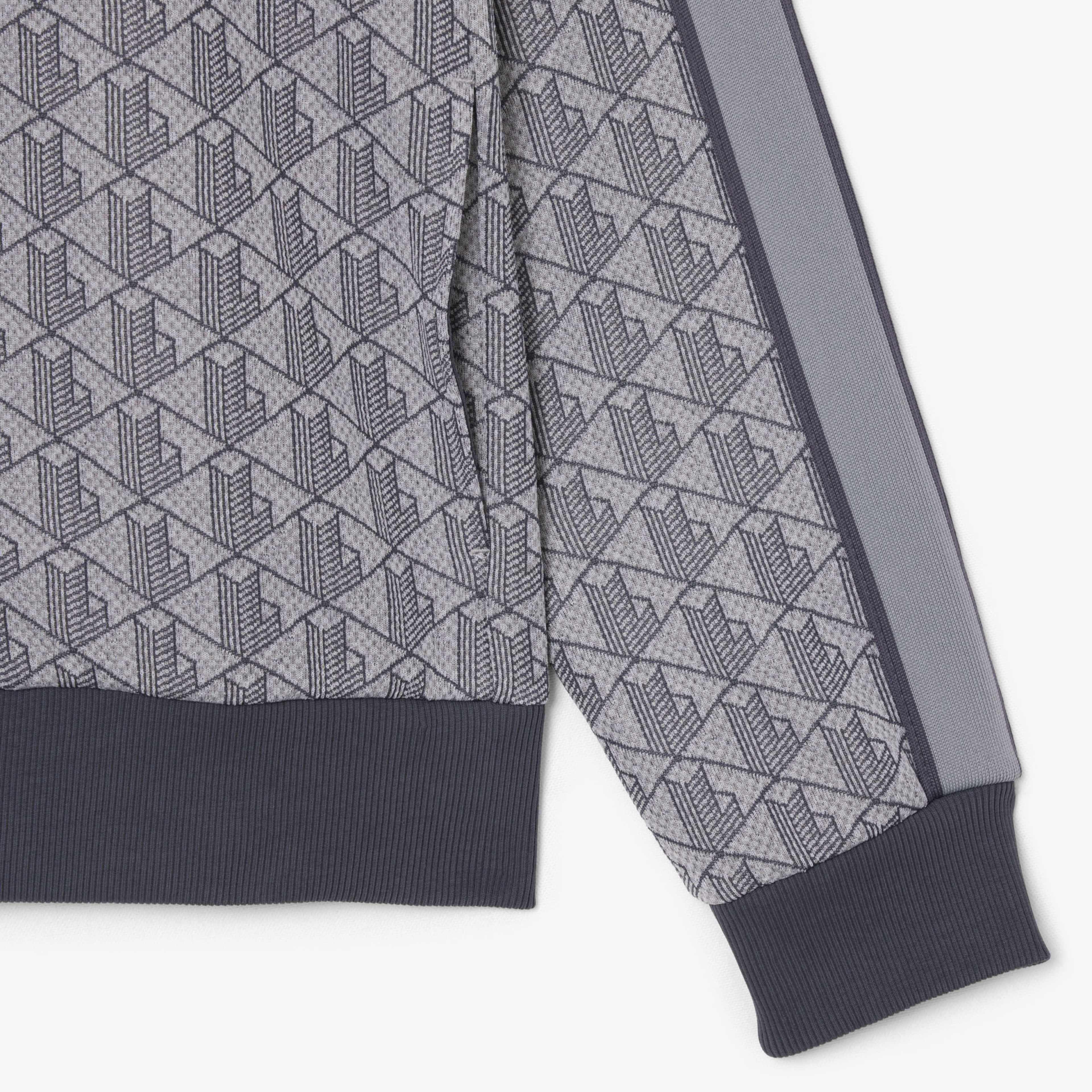 Erkek Regular Fit Fermuarlı Monogram Gri Sweatshirt
