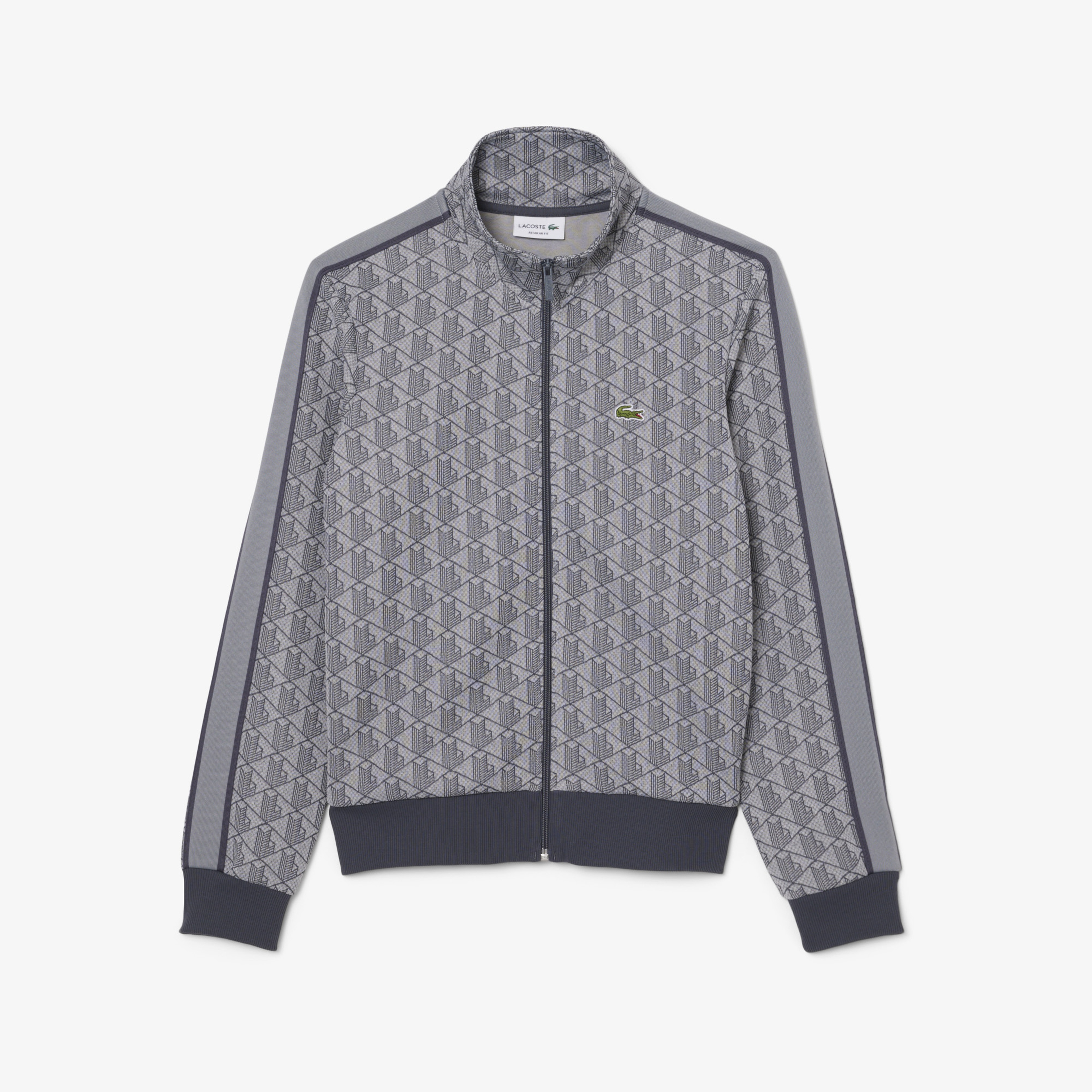 Erkek Regular Fit Fermuarlı Monogram Gri Sweatshirt