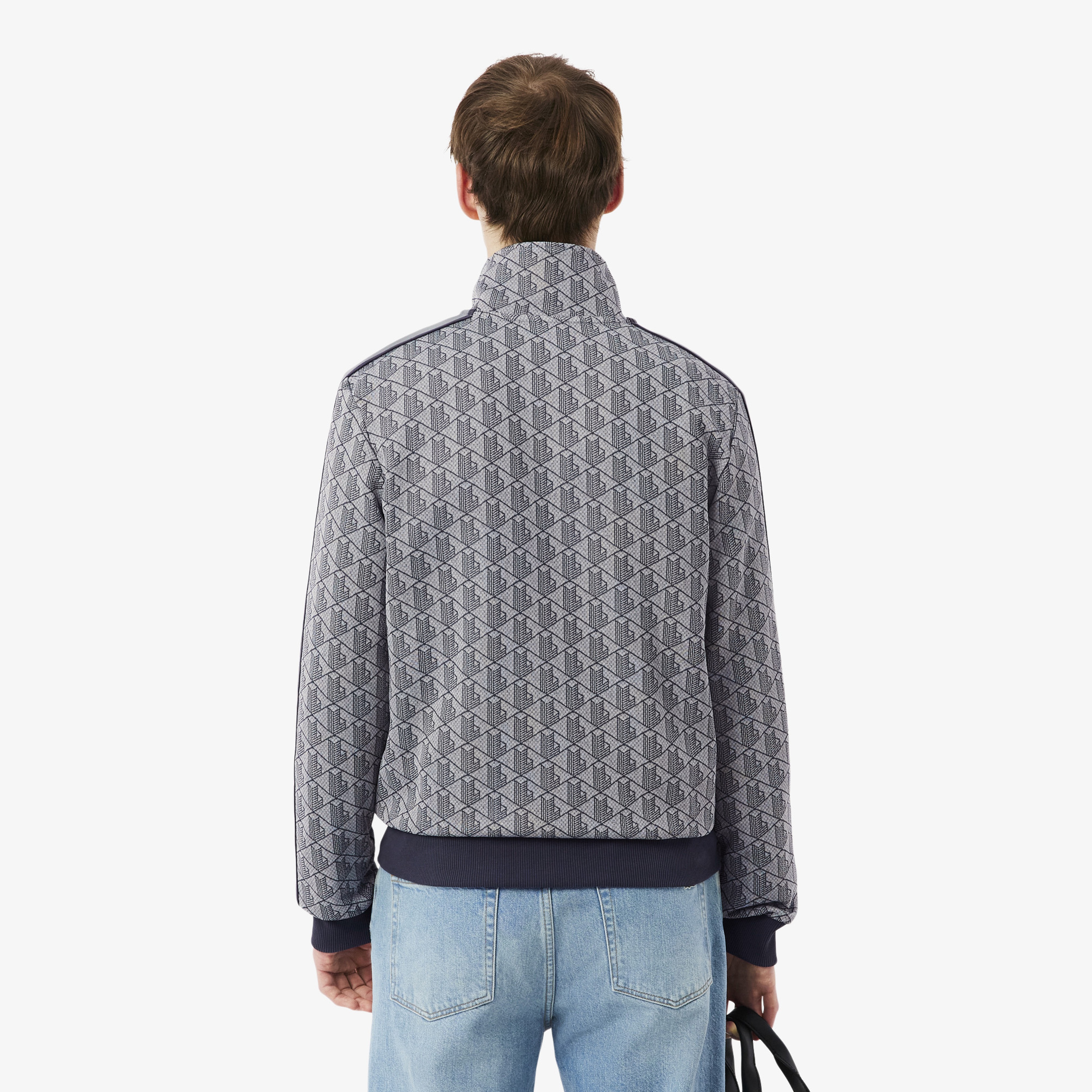 Erkek Regular Fit Fermuarlı Monogram Gri Sweatshirt