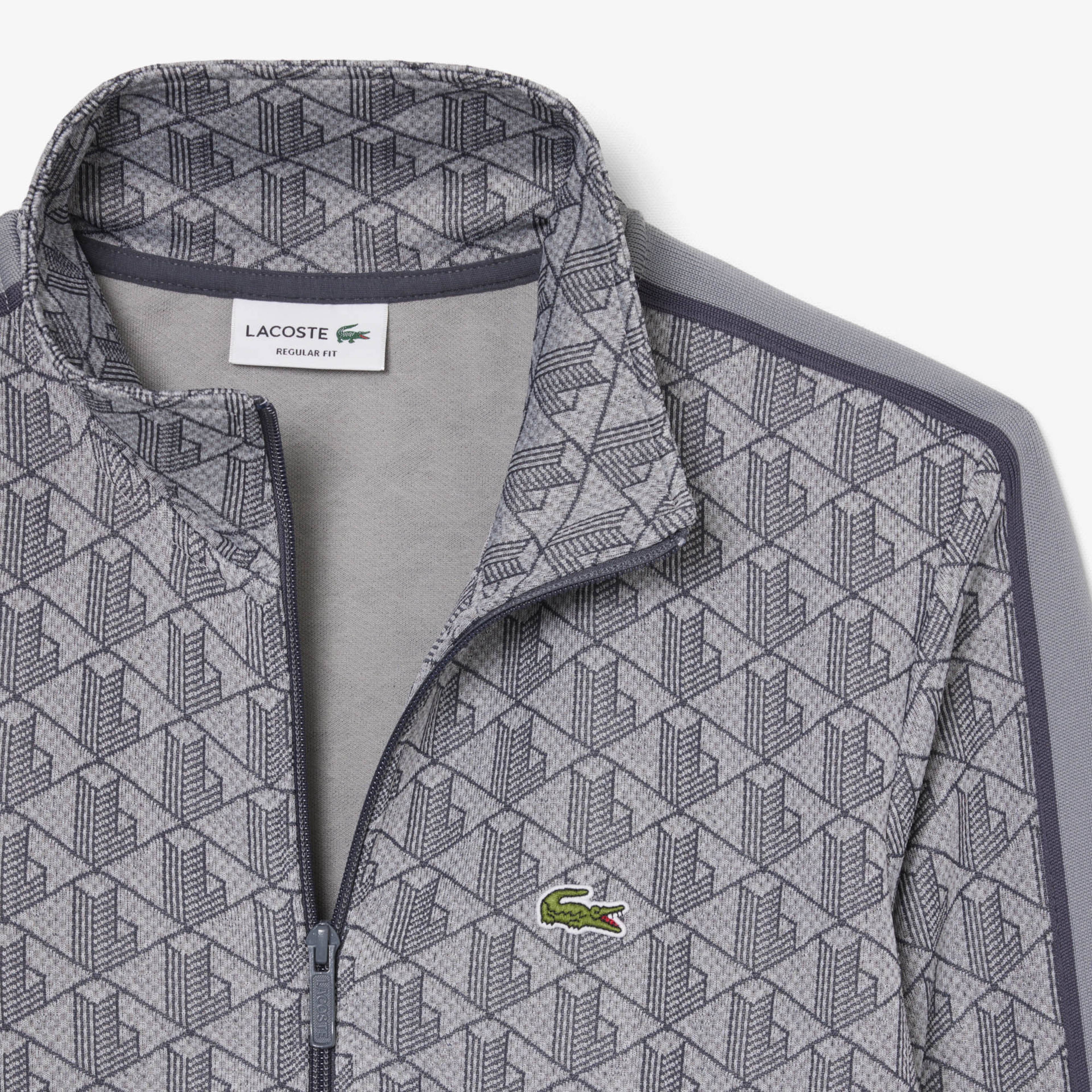 Erkek Regular Fit Fermuarlı Monogram Gri Sweatshirt