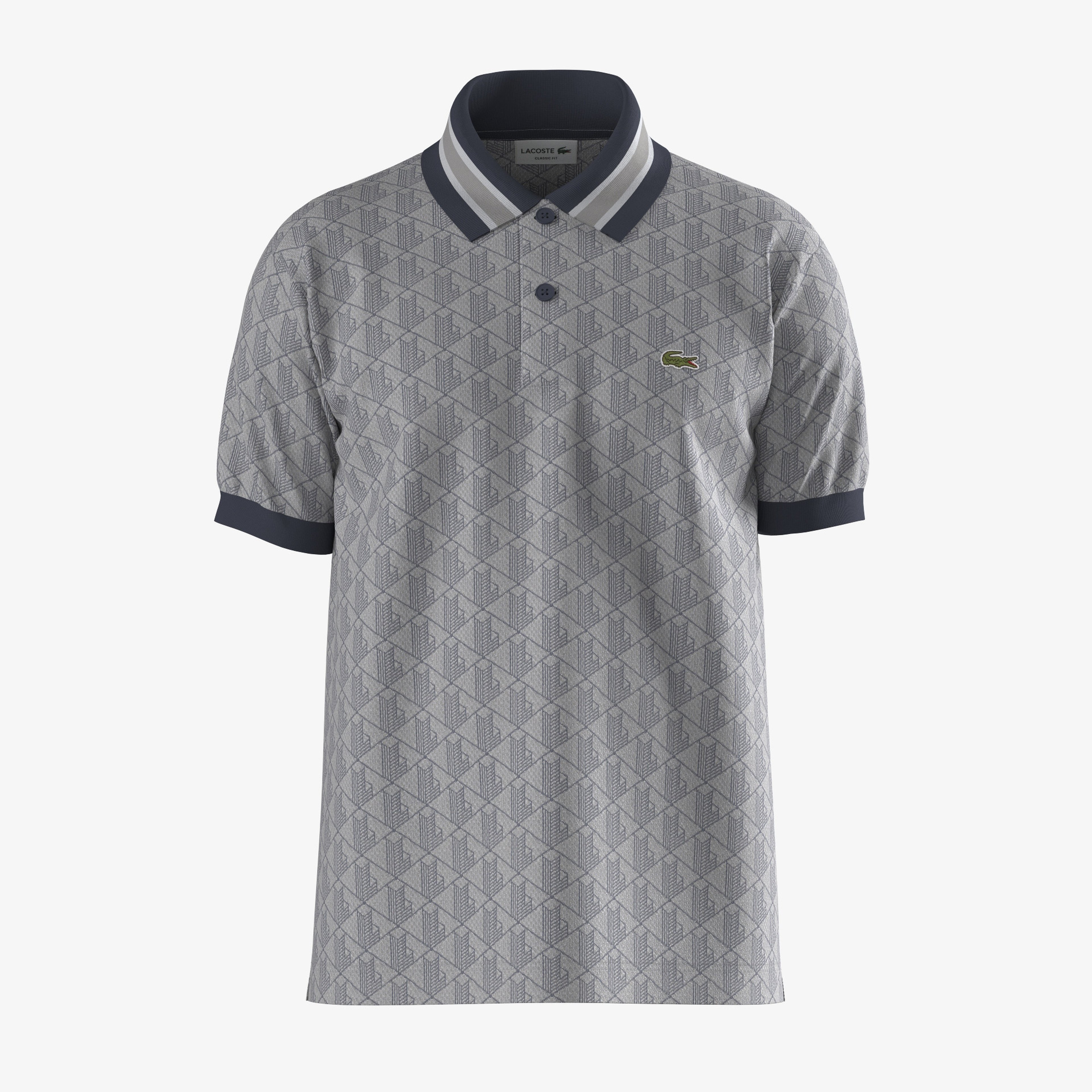 Erkek Classic Fit Monogram Gri Polo