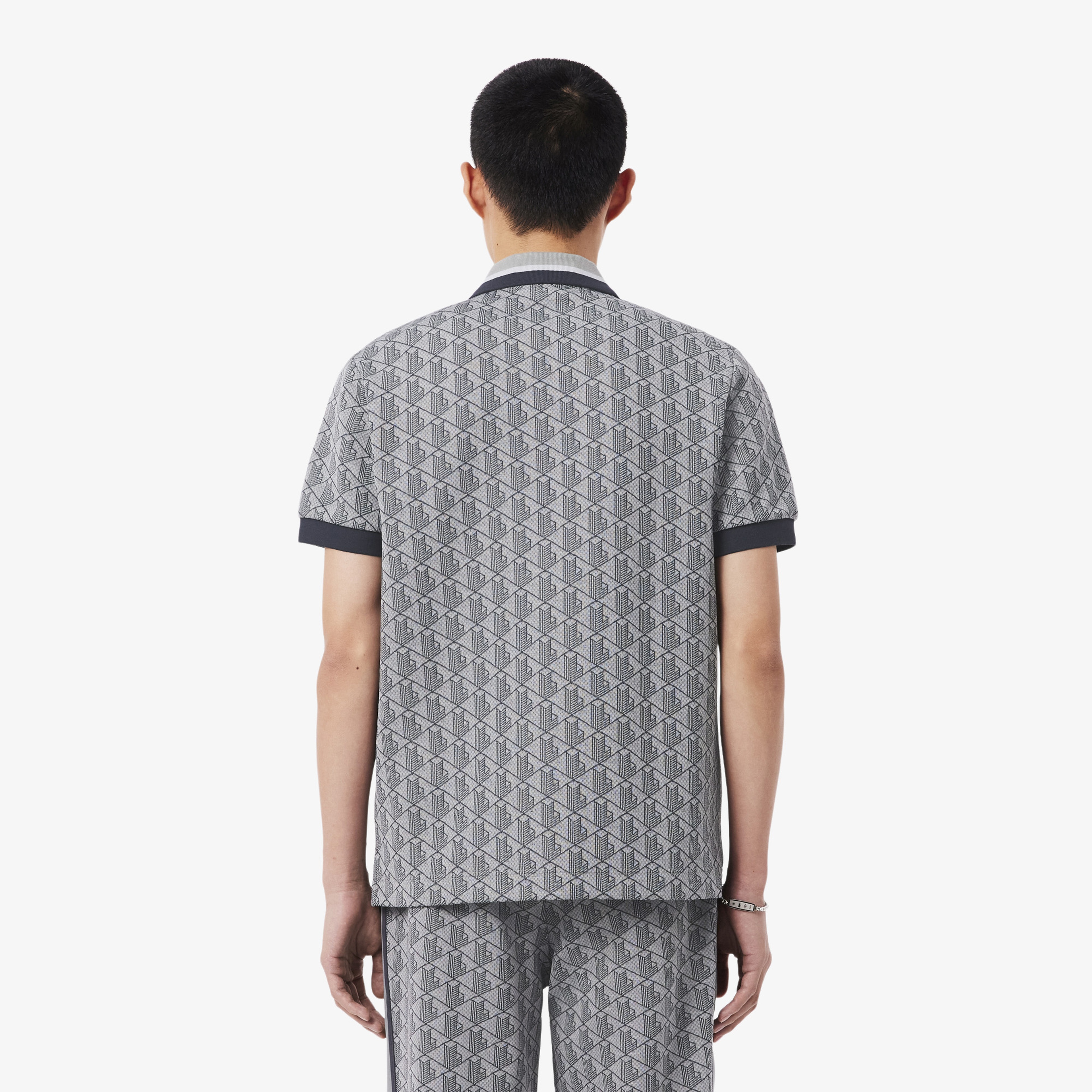Erkek Classic Fit Monogram Gri Polo