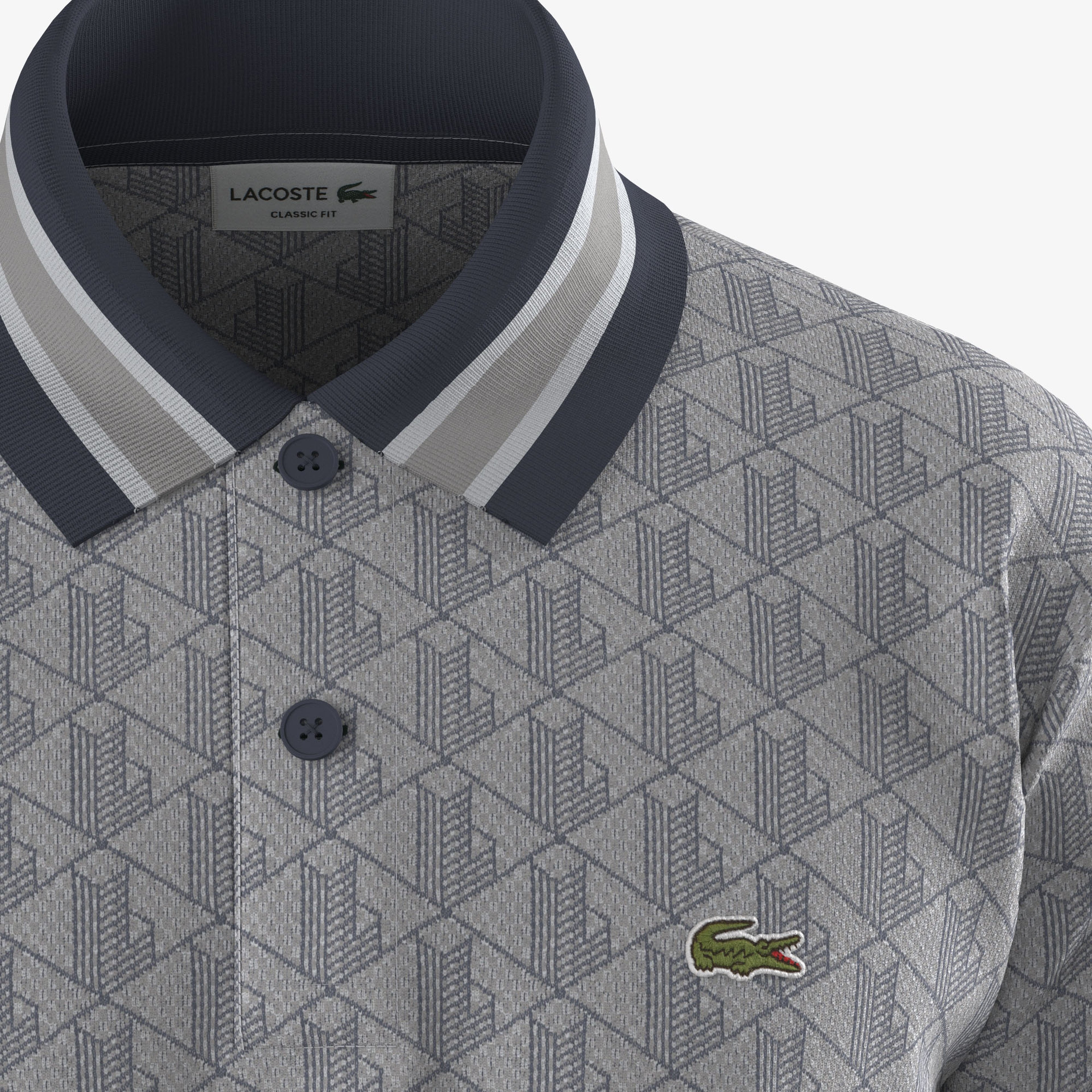 Erkek Classic Fit Monogram Gri Polo