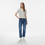 Nautica Kadın Krem Slim Fit Kısa Kollu Çizgili Triko Hırka