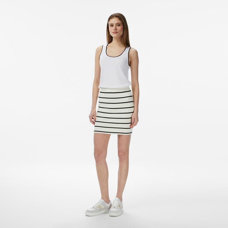 Nautica Kadın Krem Slim Fit Çizgili Triko Etek