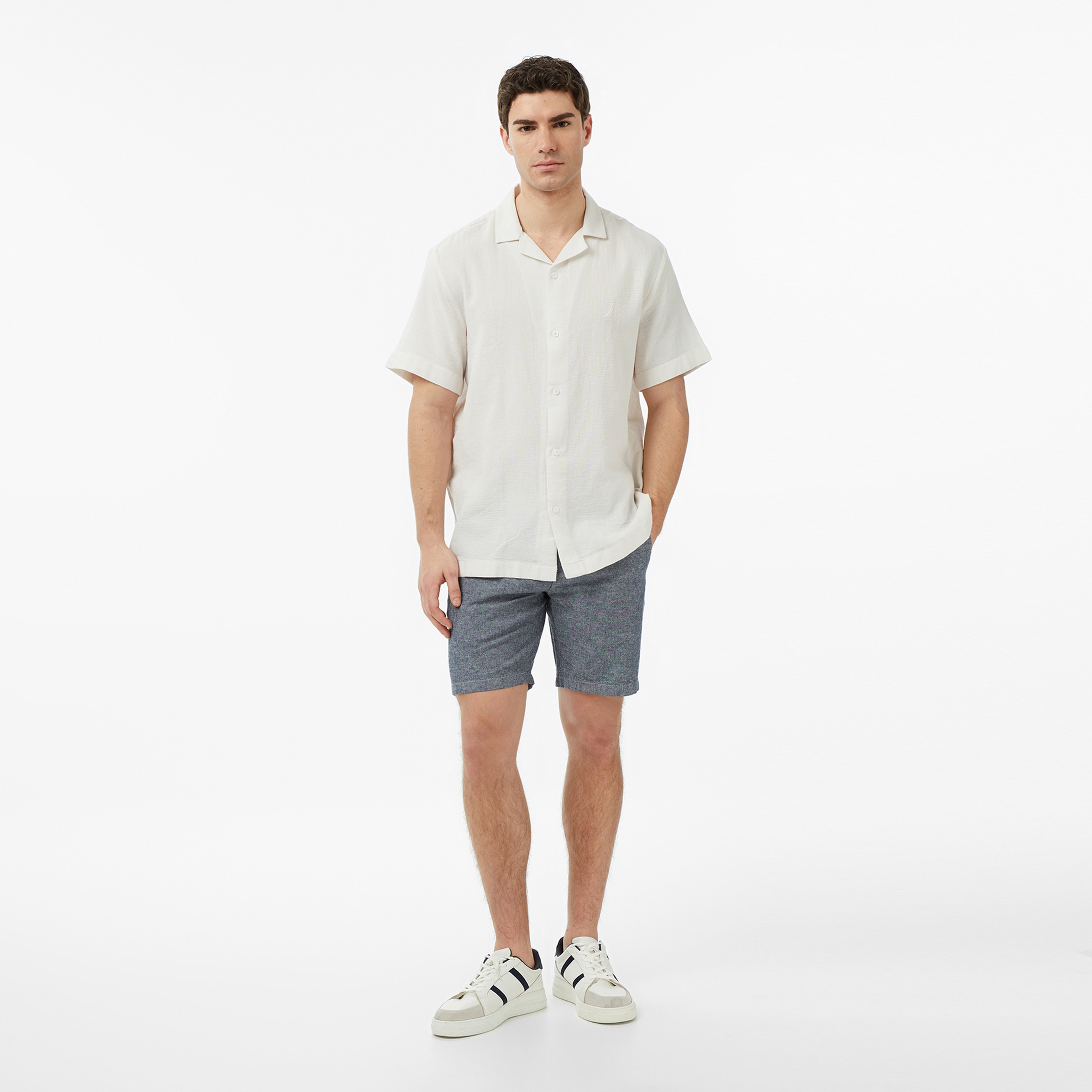 Nautica Erkek Krem Regular Fit Kısa Kollu Gömlek