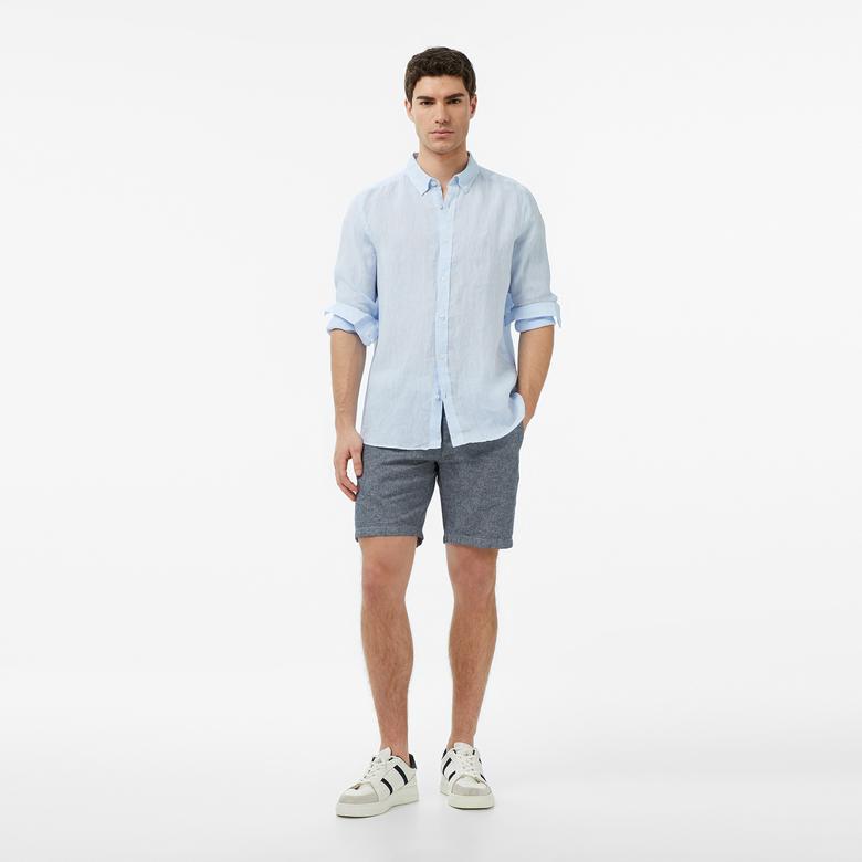Nautica Erkek Mavi Regular Fit Keten Gömlek
