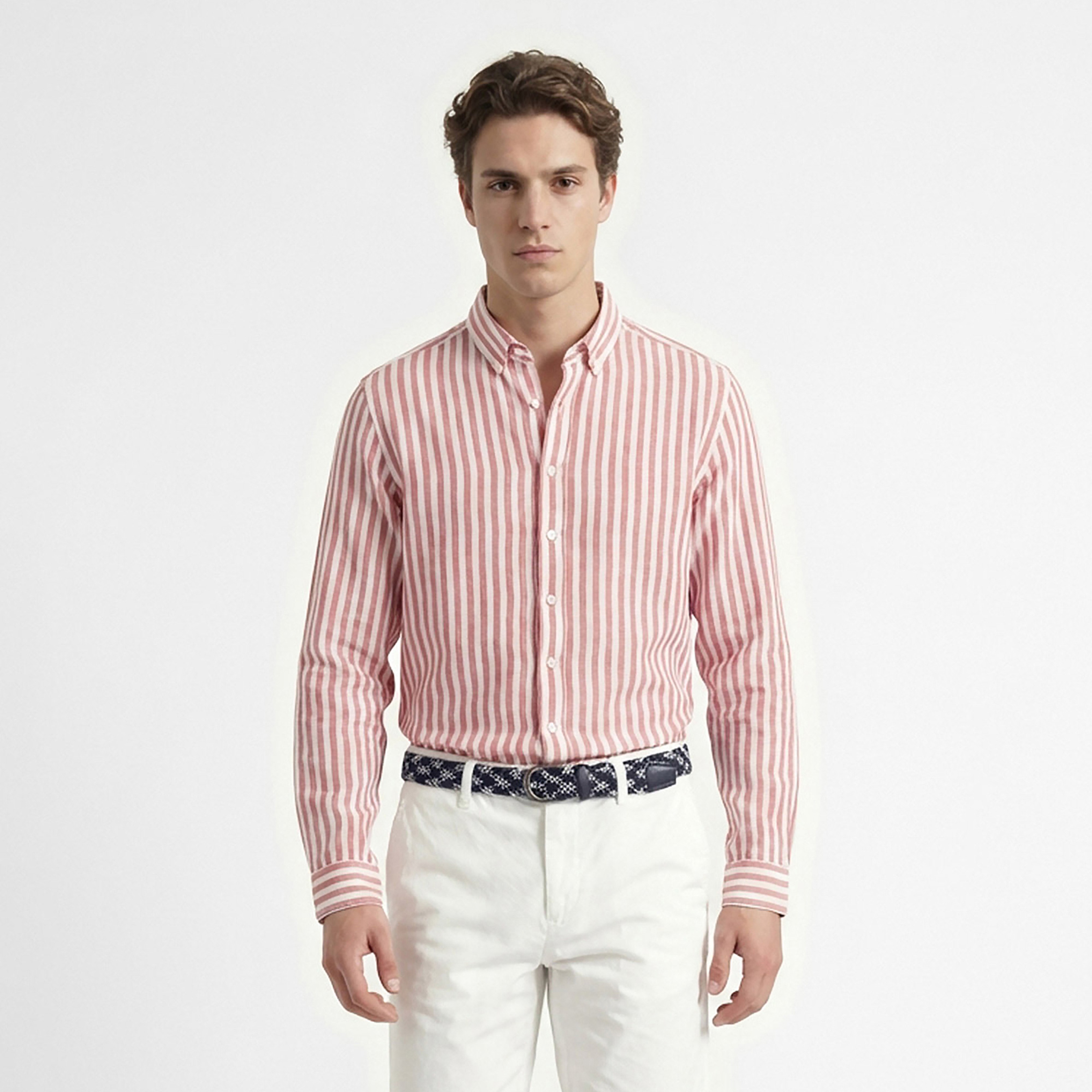 Nautica Erkek Kırmızı Regular Fit Çizgili Gömlek