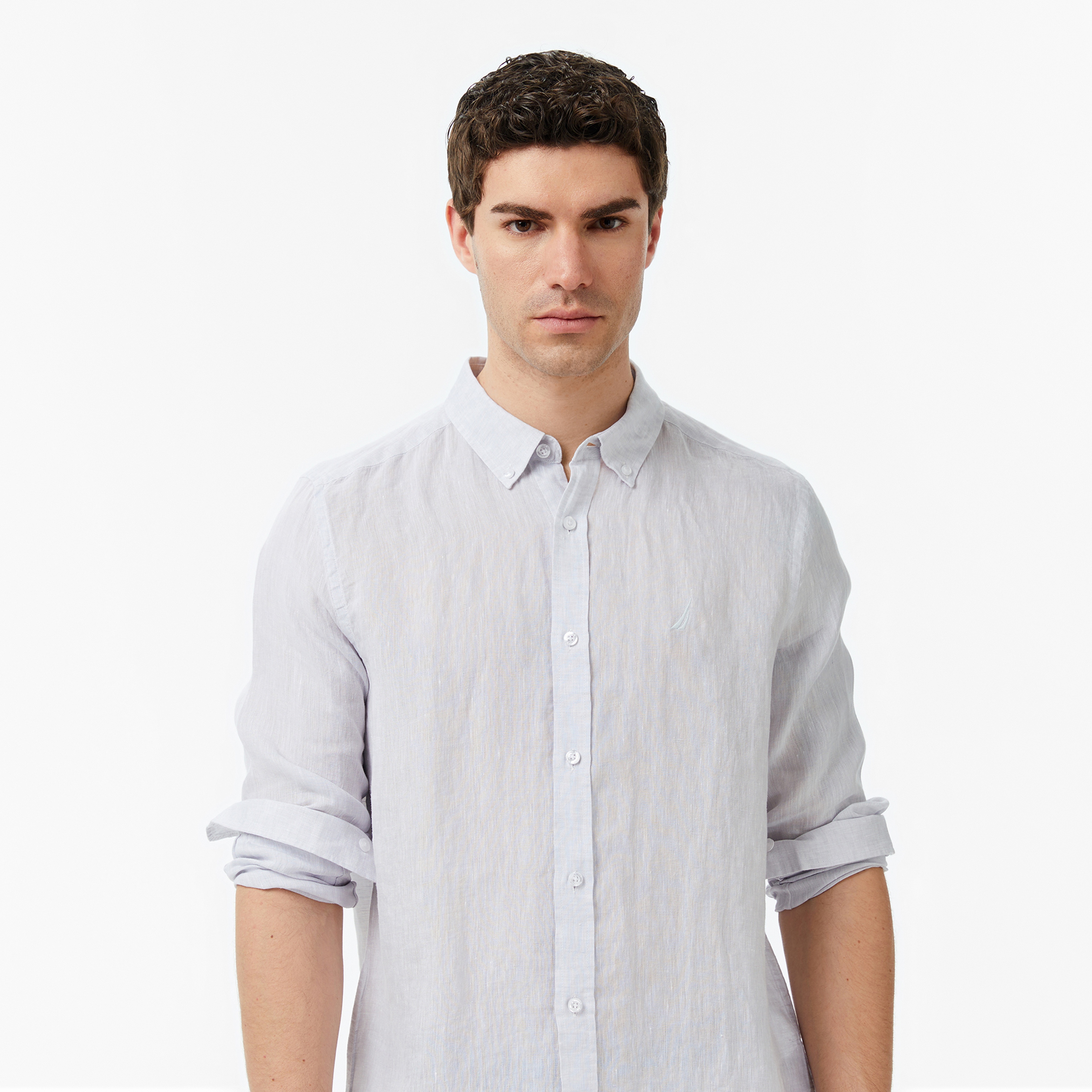 Nautica Erkek Gri Regular Fit Keten Gömlek