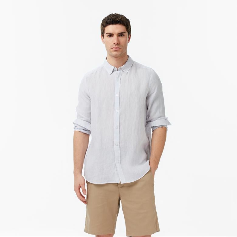 Nautica Erkek Gri Regular Fit Keten Gömlek