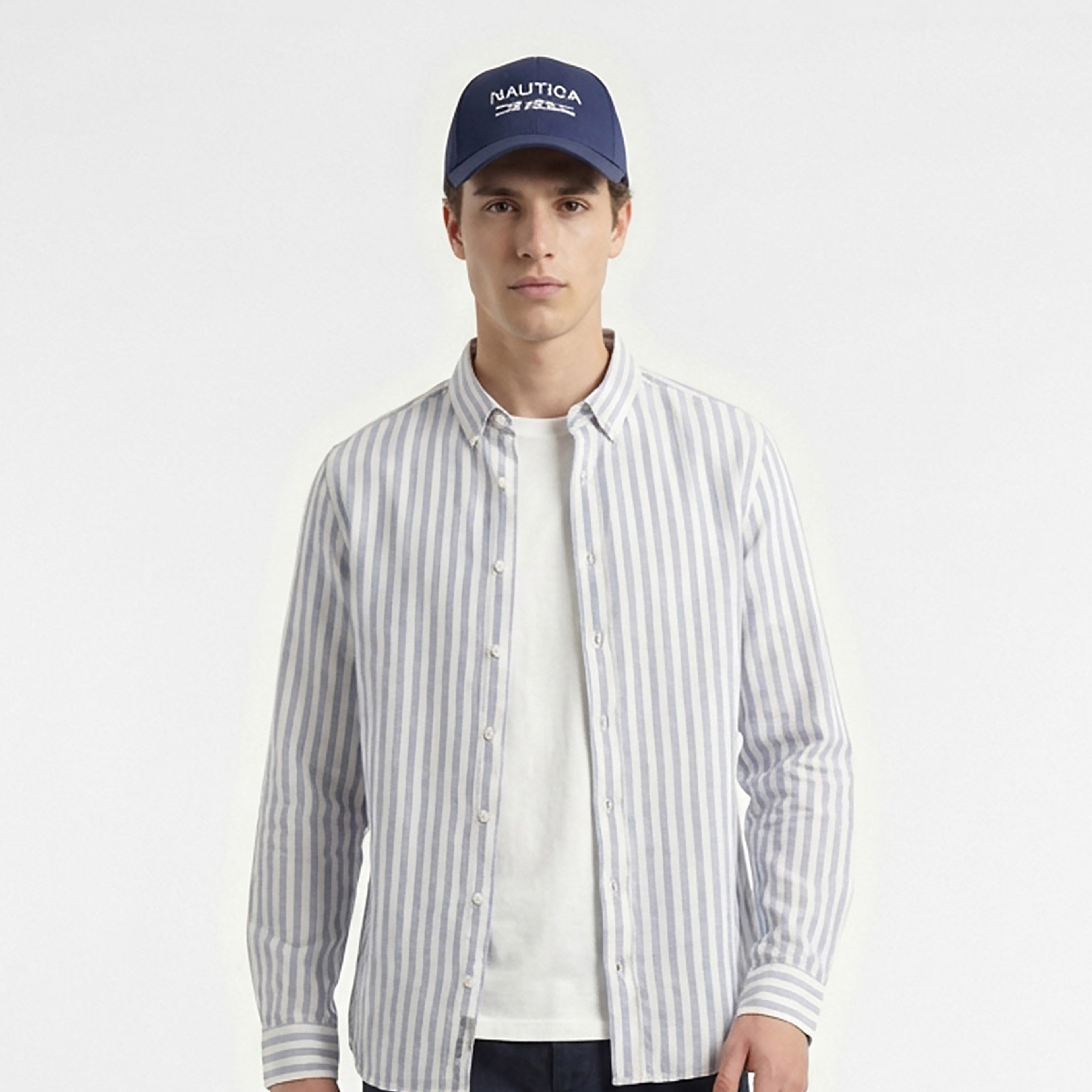 Nautica Erkek Mavi Regular Fit Çizgili Gömlek