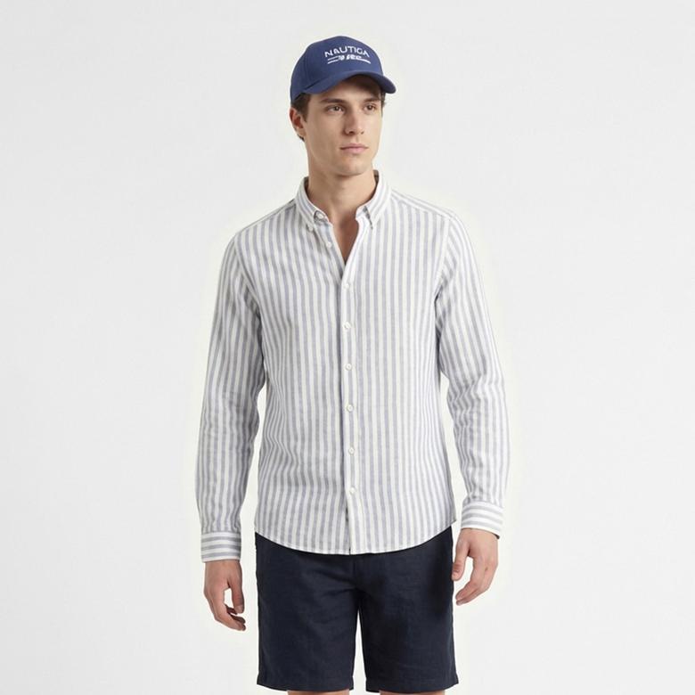 Nautica Erkek Mavi Regular Fit Çizgili Gömlek