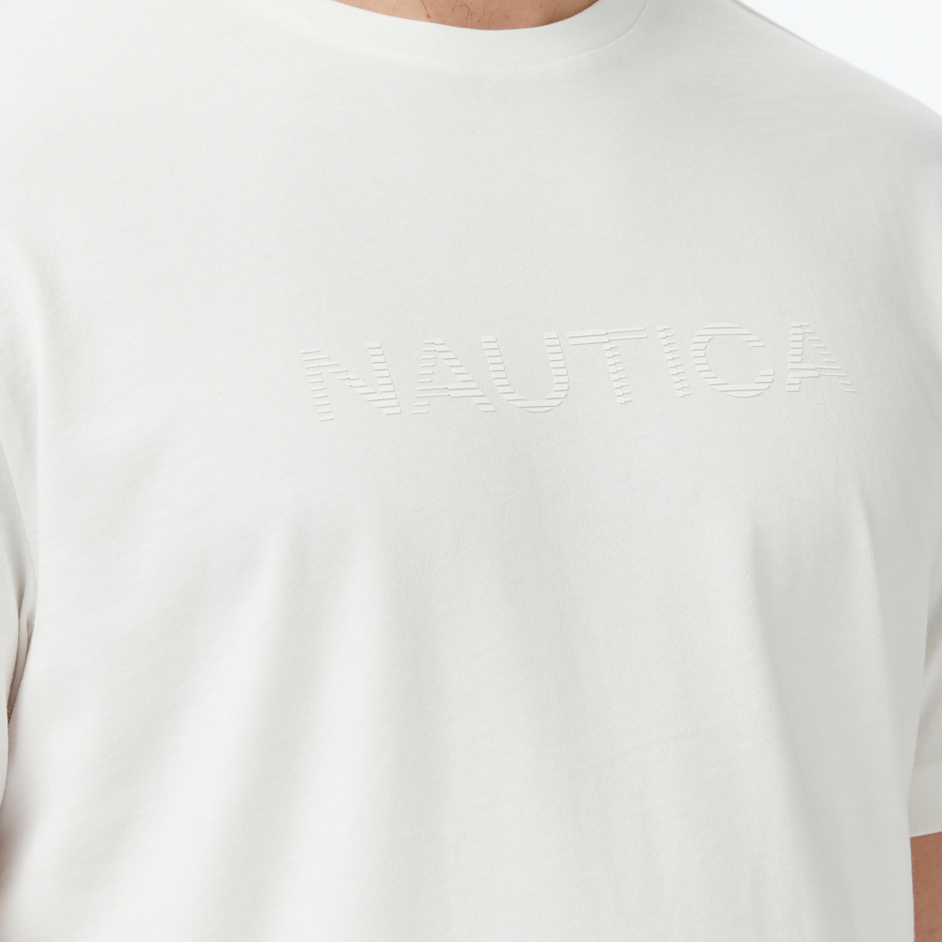 Nautica Erkek Beyaz Regular Fit Baskılı T-Shirt