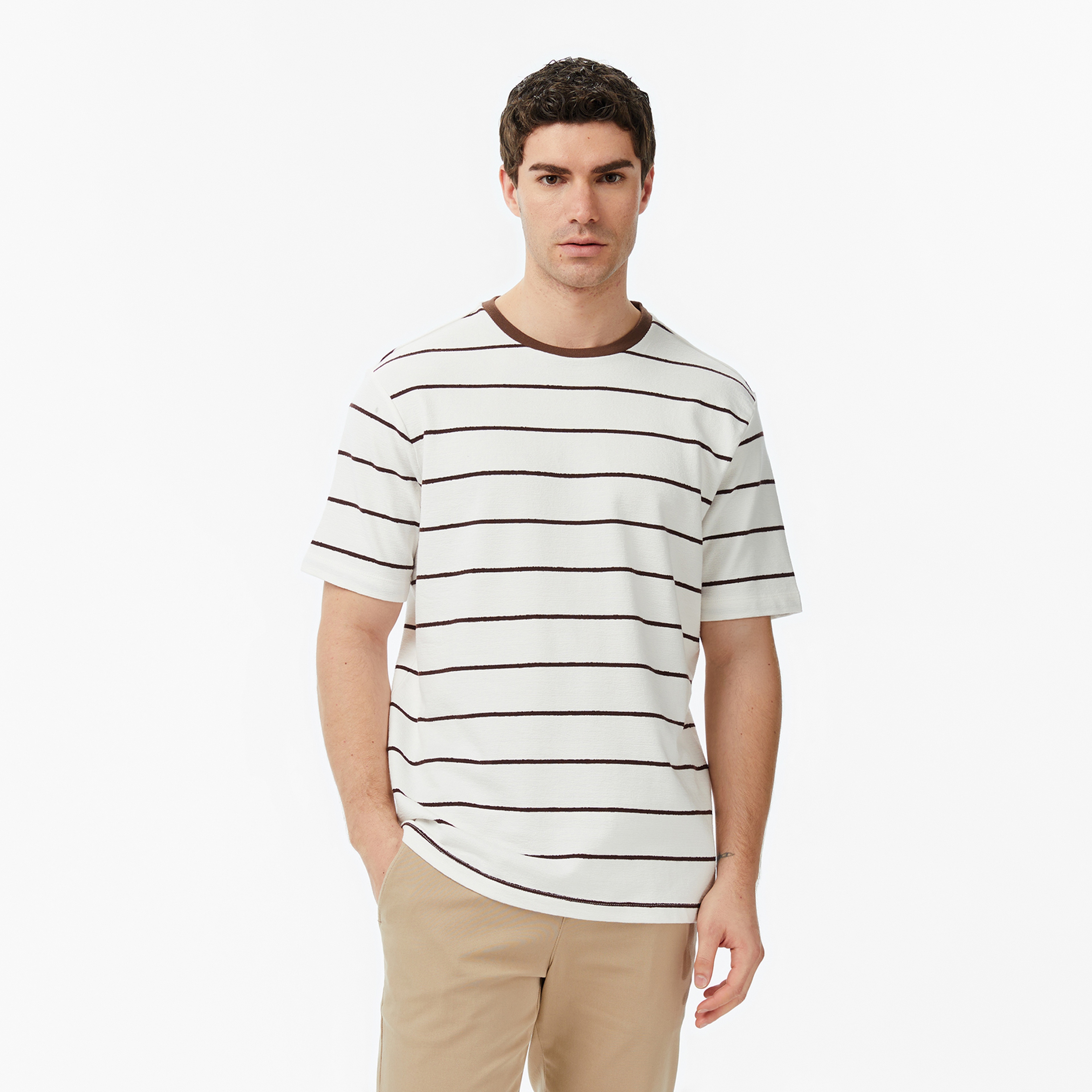 Nautica Erkek Kahverengi Regular Fit Çizgili T-Shirt