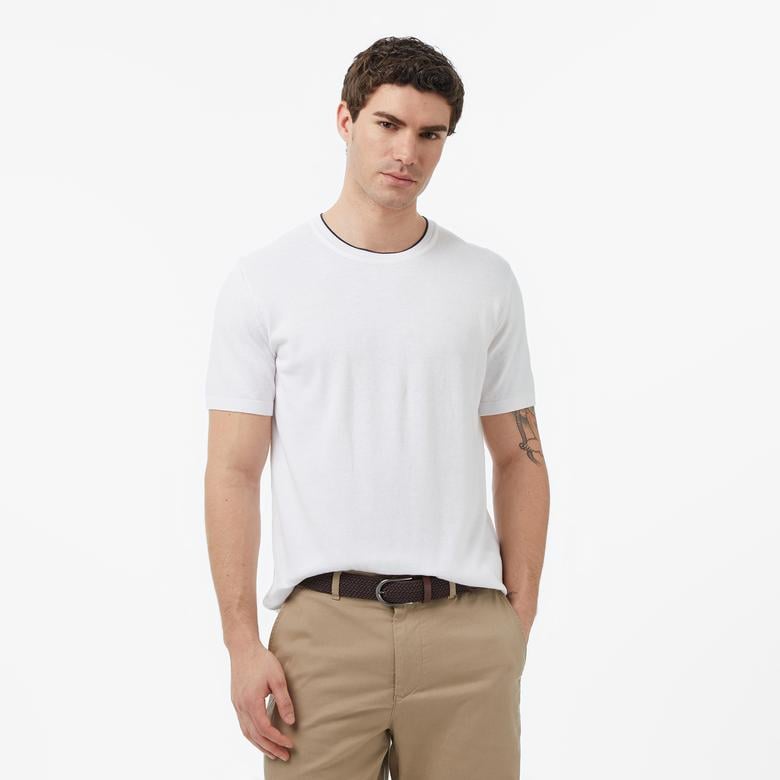 Nautica Erkek Beyaz Regular Fit Kısa Kollu Triko