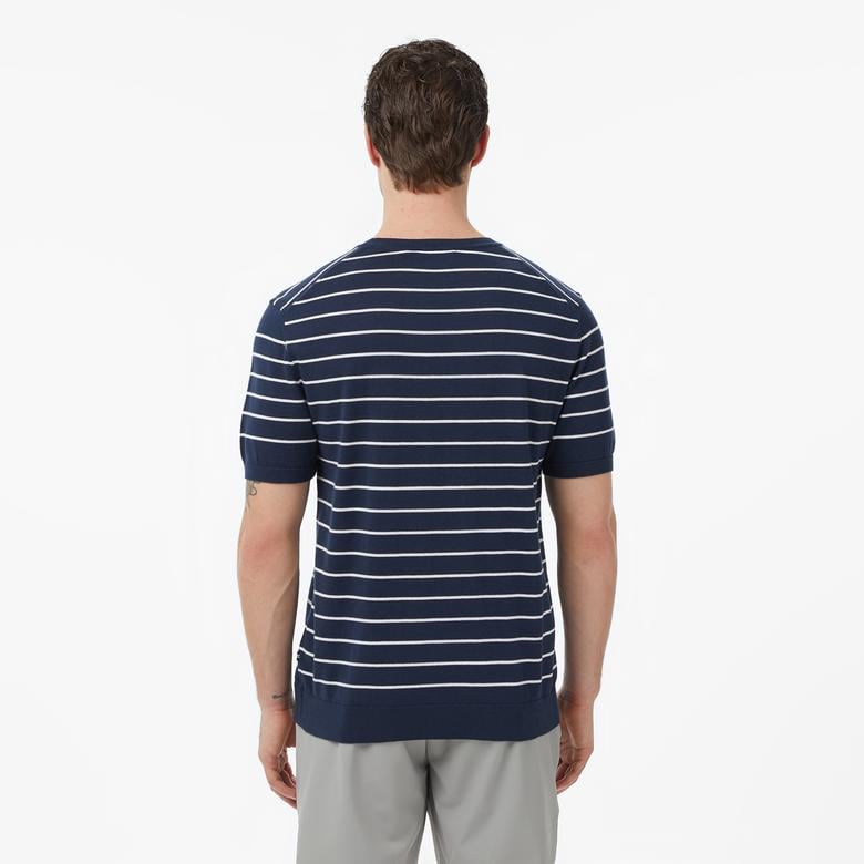 Nautica Erkek Lacivert Regular Fit Kısa Kollu Çizgili Triko