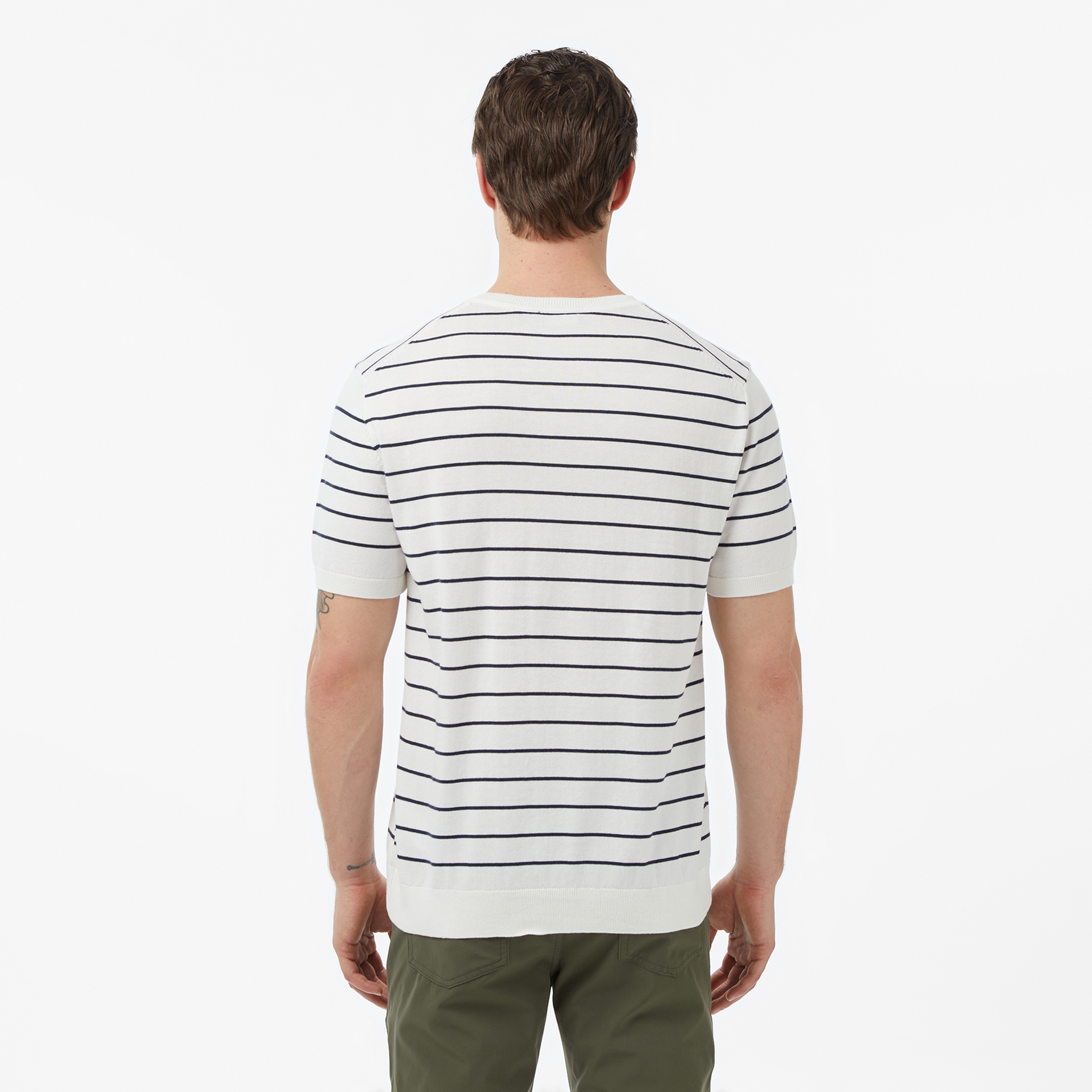 Nautica Erkek Krem Regular Fit Kısa Kollu Çizgili Triko