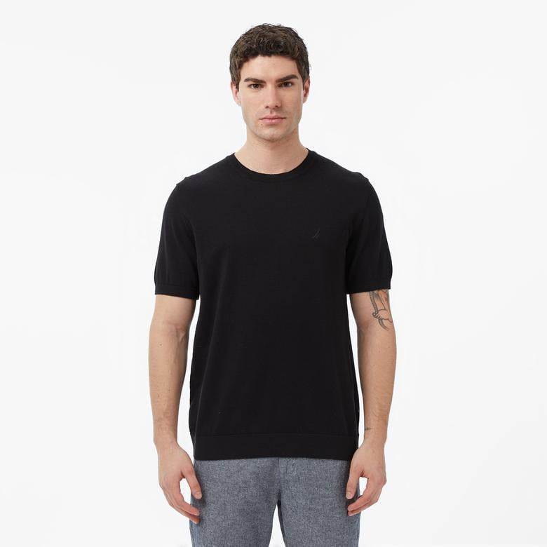 Nautica Erkek Siyah Regular Fit Kısa Kollu Triko