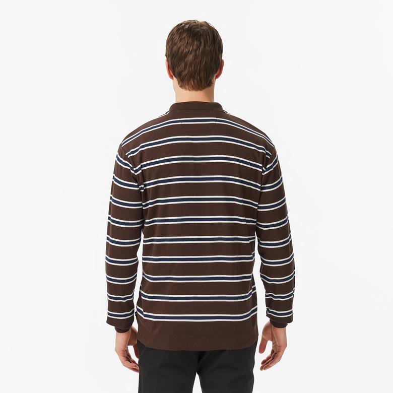 Nautica Erkek Kahverengi Regular Fit Uzun Kollu Çizgili Polo Yaka T-Shirt