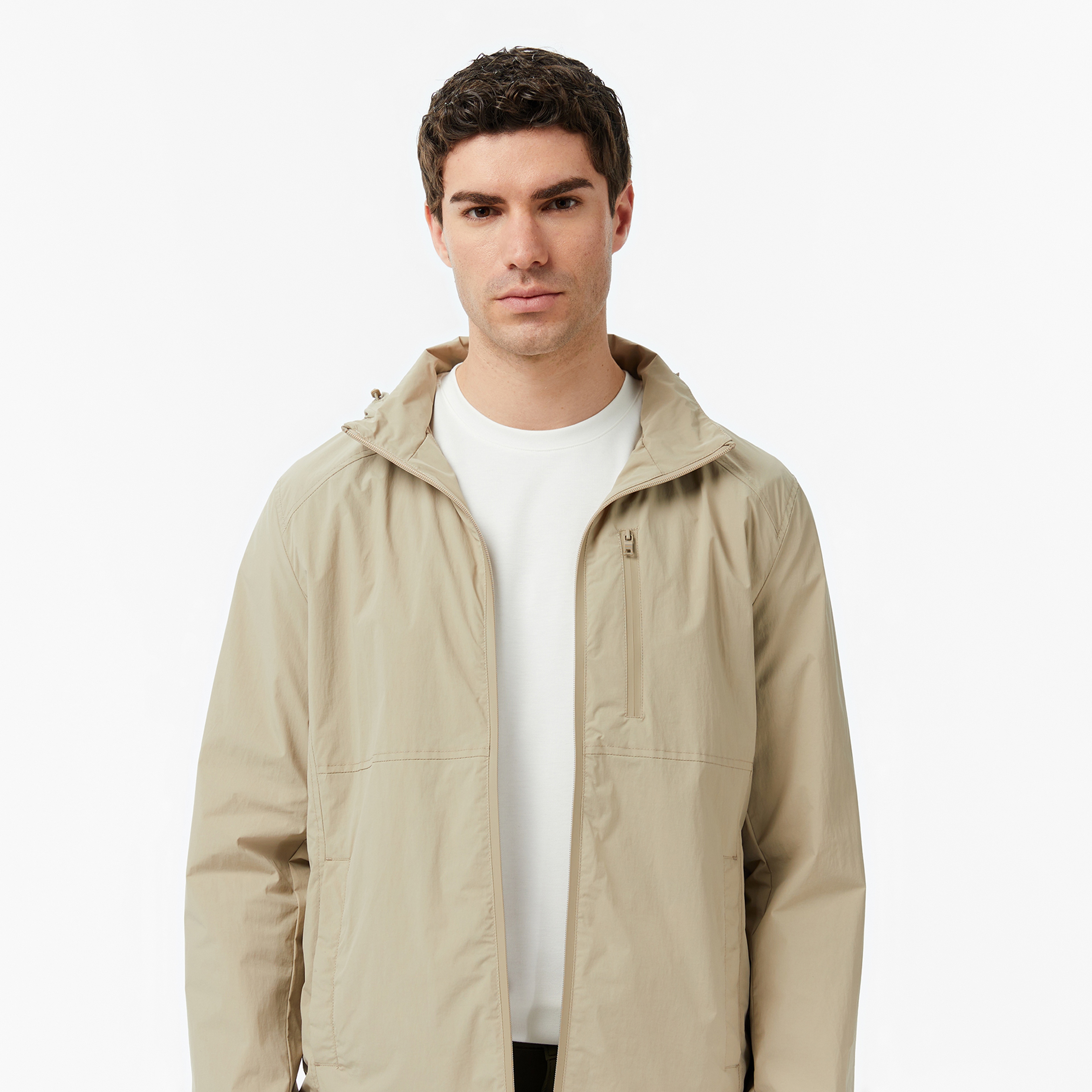 Nautica Erkek Bej Regular Fit ik Yaka Gizli Kapüşonlu Su İtici Yağmurluk