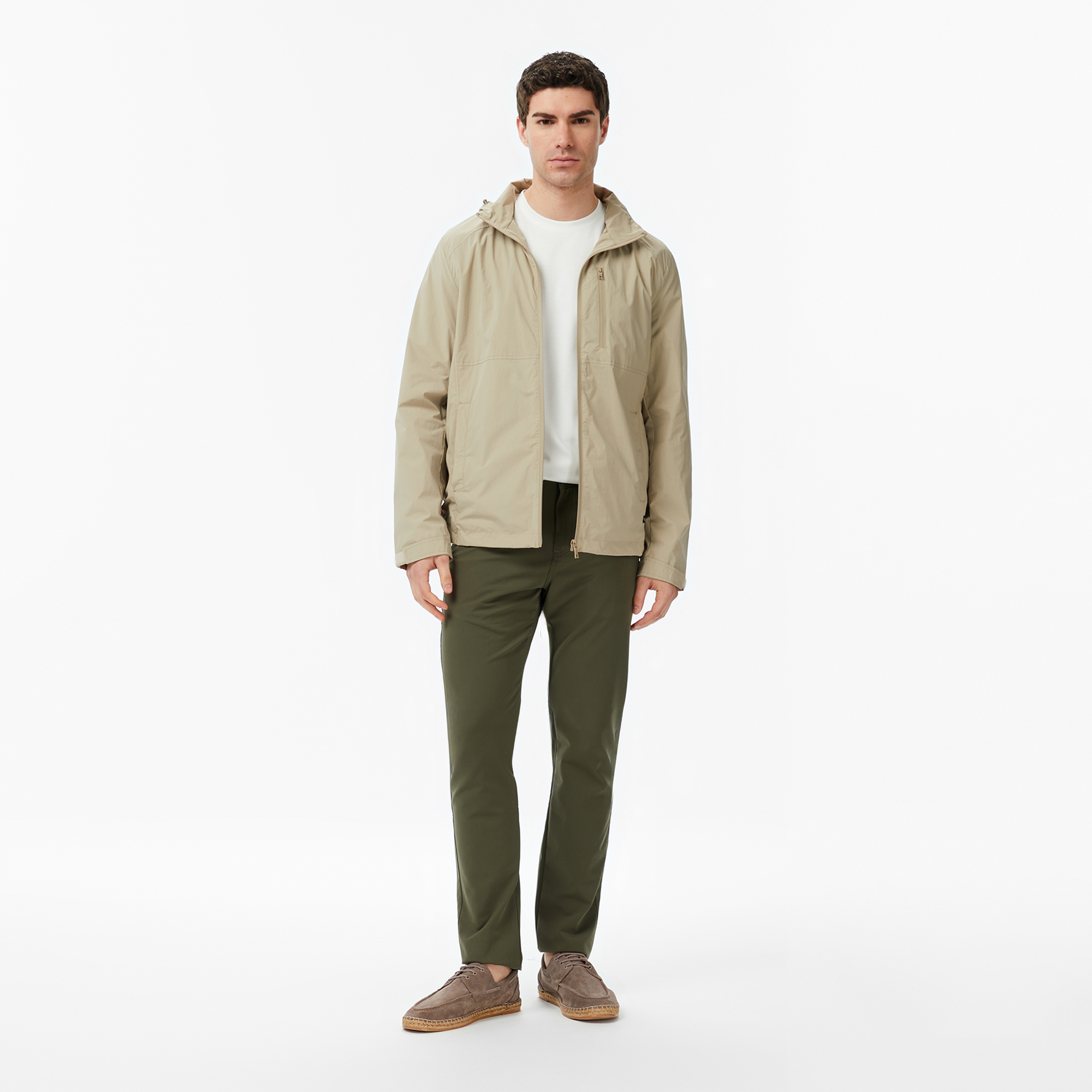 Nautica Erkek Bej Regular Fit ik Yaka Gizli Kapüşonlu Su İtici Yağmurluk