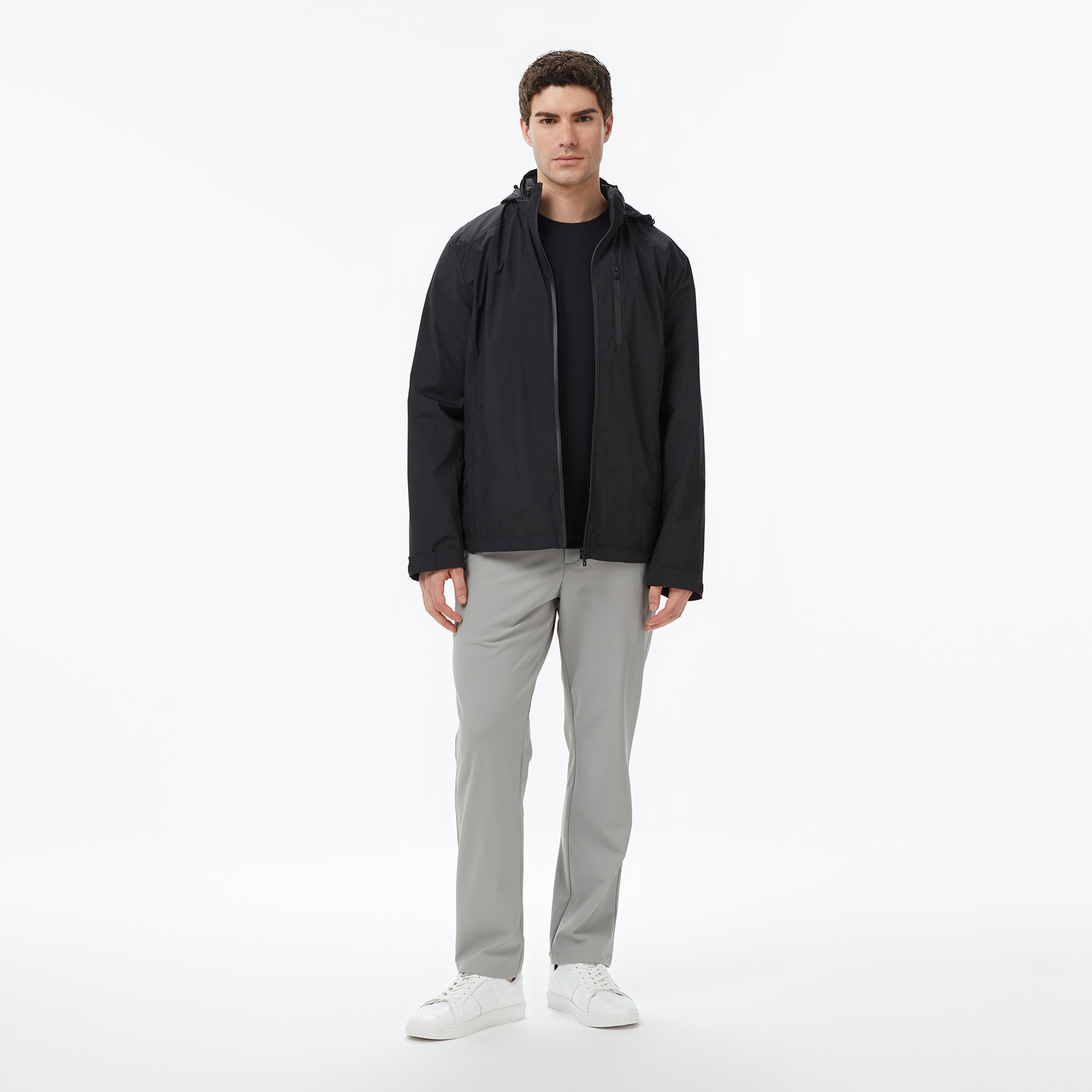 Nautica Erkek Siyah Regular Fit Dik Yaka Gizli Kapüşonlu Su İtici Yağmurluk