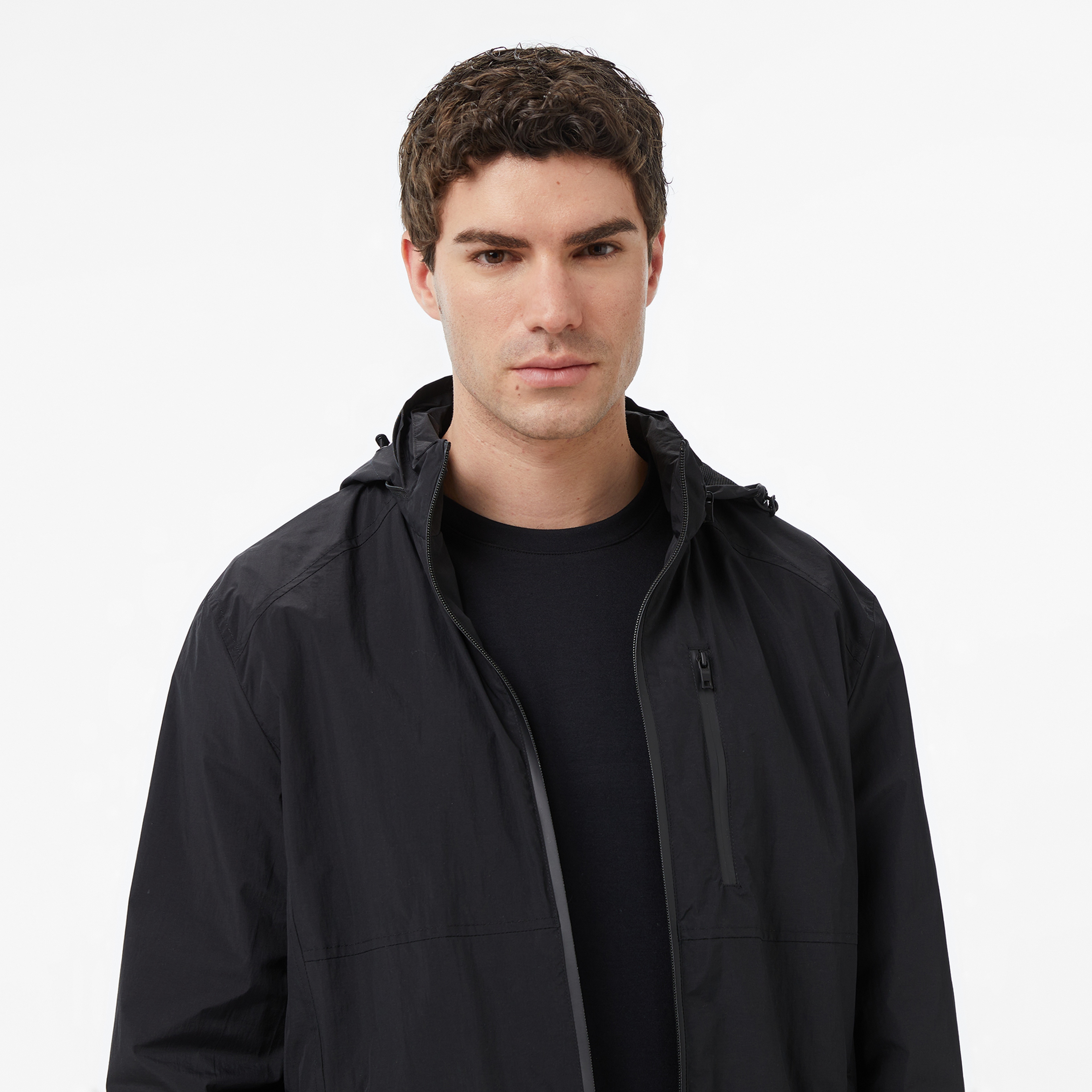 Nautica Erkek Siyah Regular Fit Dik Yaka Gizli Kapüşonlu Su İtici Yağmurluk