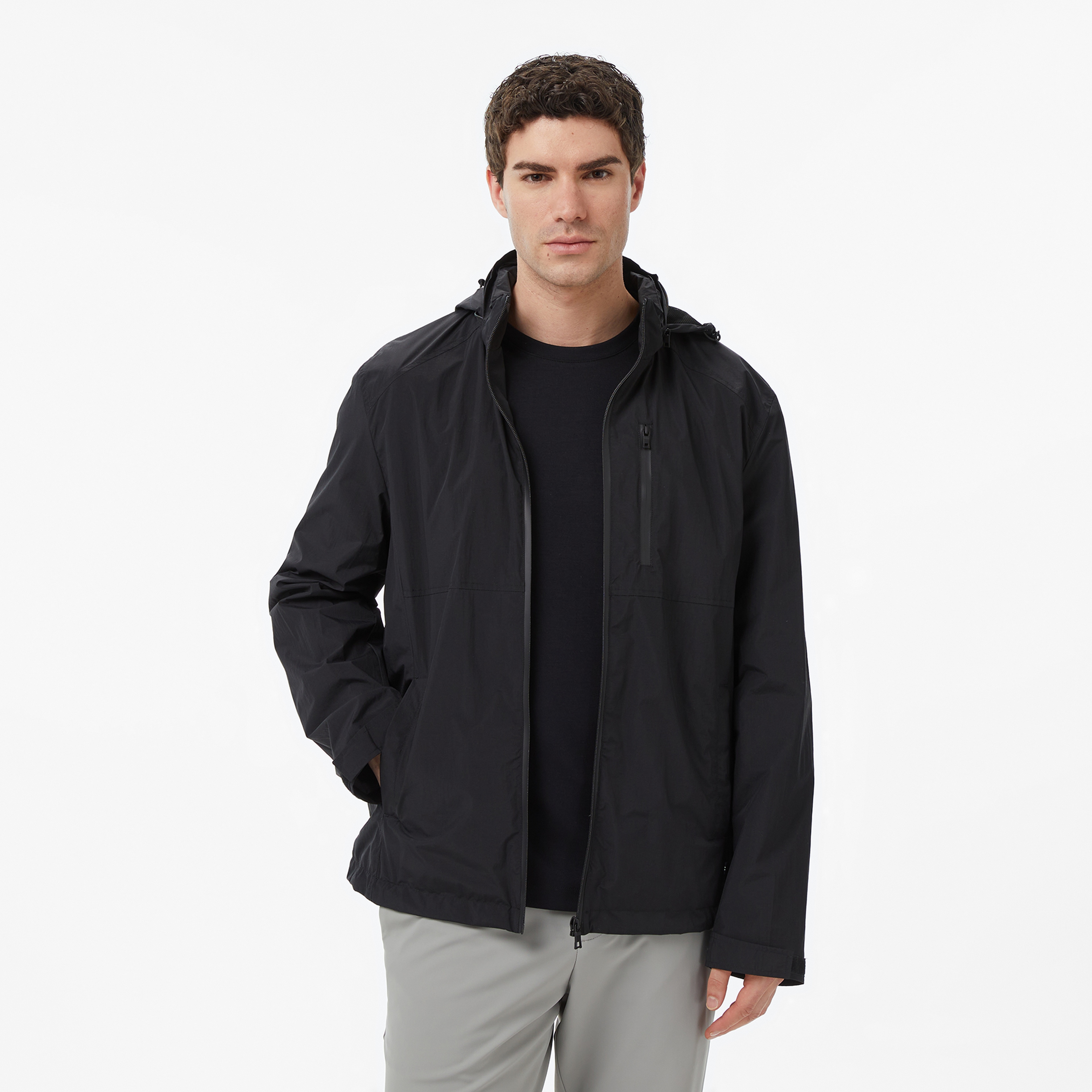 Nautica Erkek Siyah Regular Fit Dik Yaka Gizli Kapüşonlu Su İtici Yağmurluk