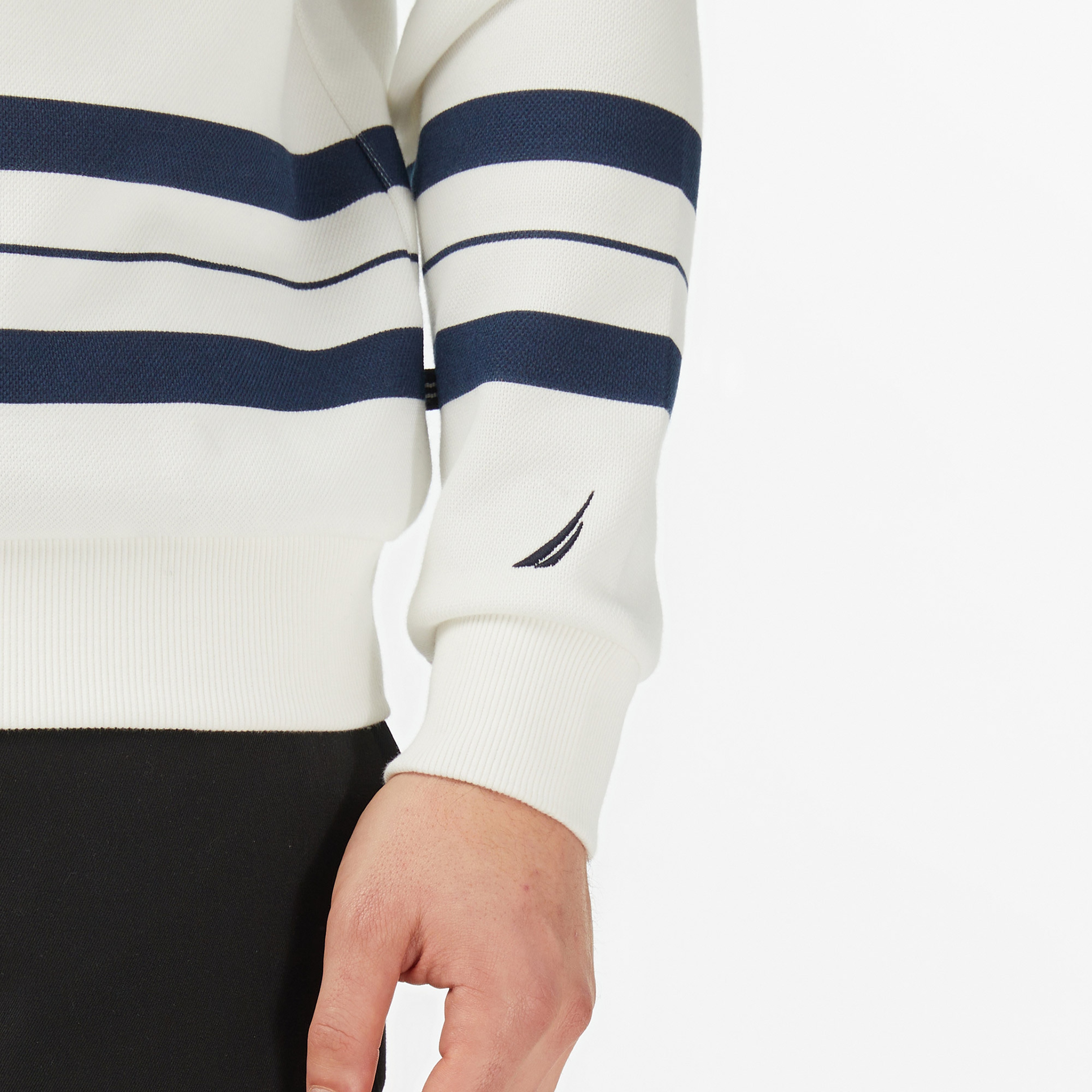 Nautica Erkek Krem Regular Fit Çizgili Sweatshirt